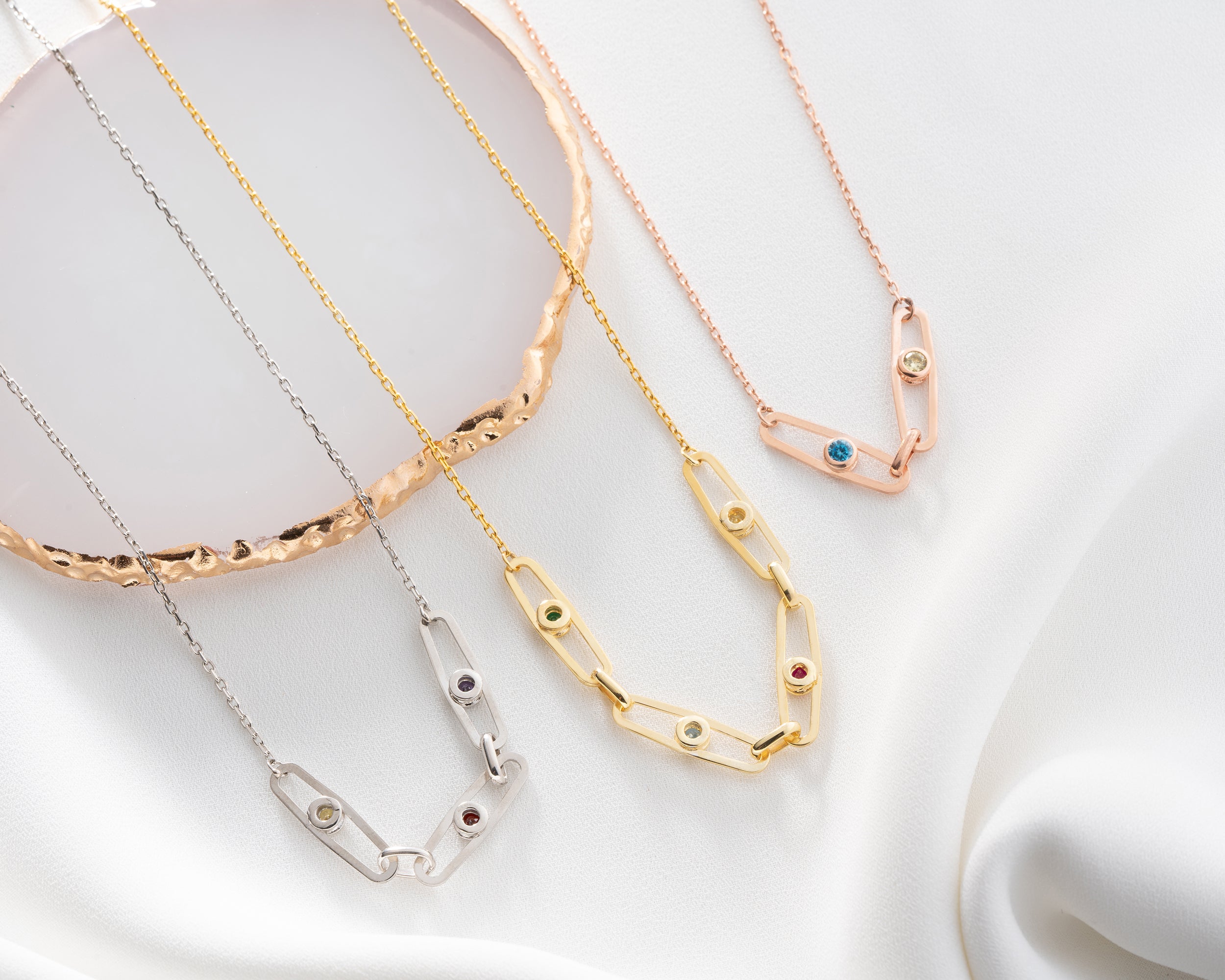 Custom Birthstone Paperclip Chain Necklace