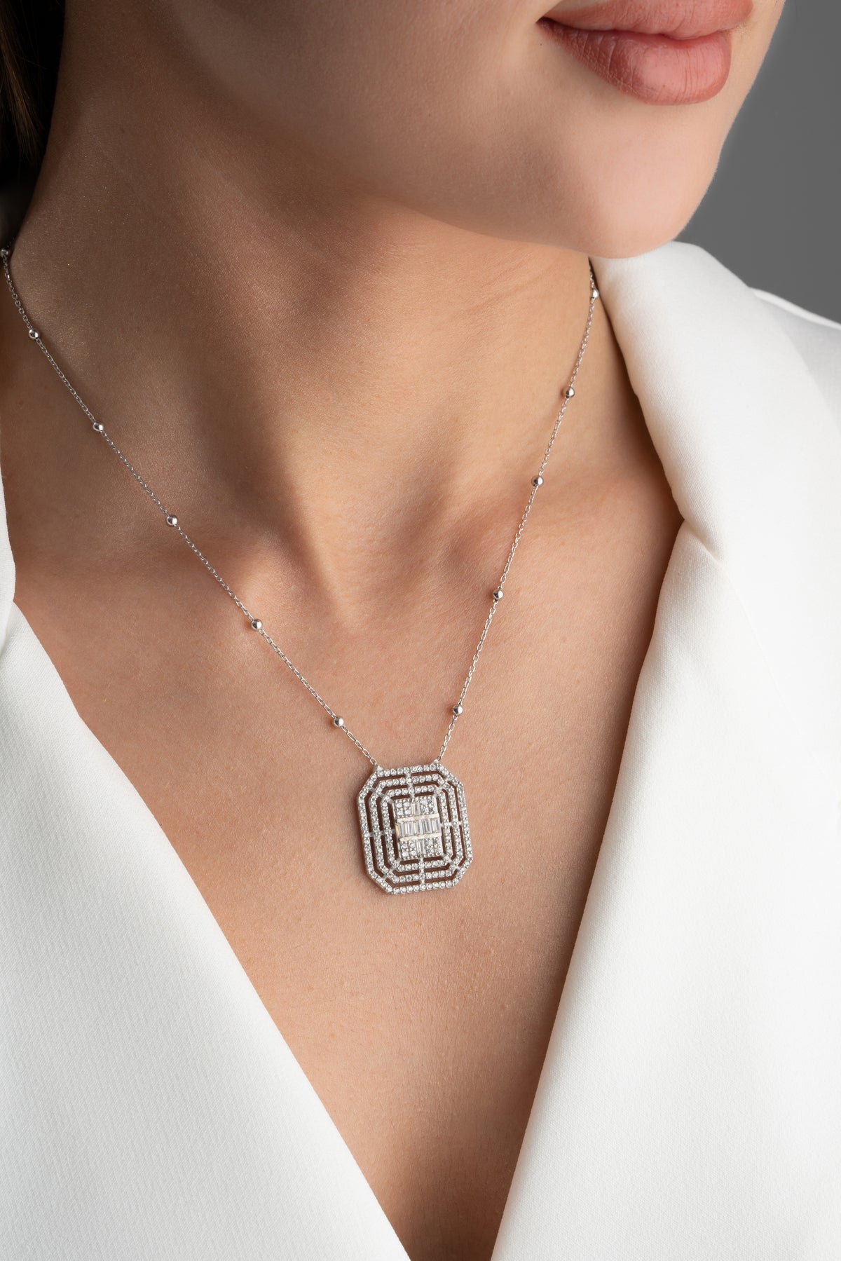 Art Deco Baguette Crystal Pendant Necklace