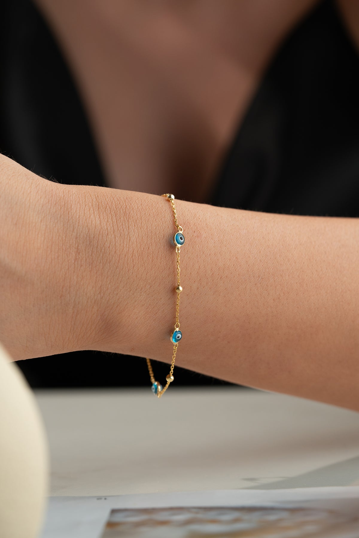 Blue Evil Eye Beaded Chain Bracelet