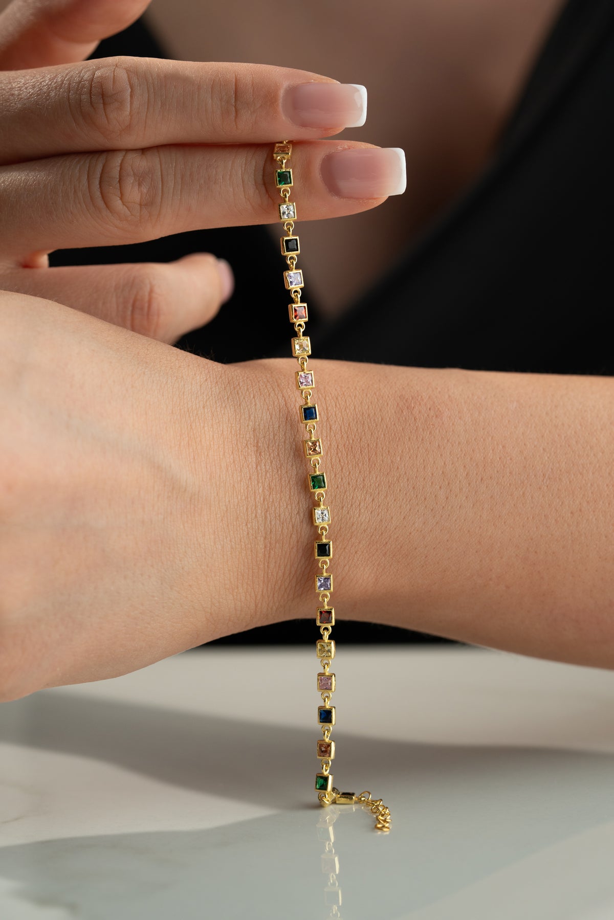 Rainbow Square Cut Tennis Bracelet