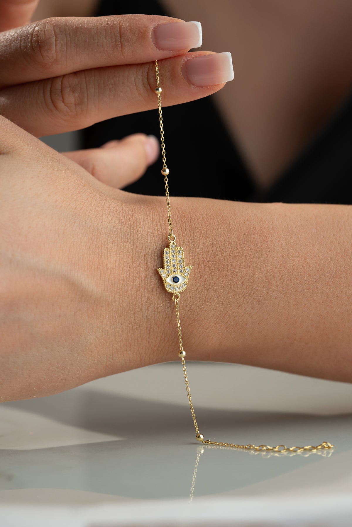 Hamsa Evil Eye Bracelet in Gold