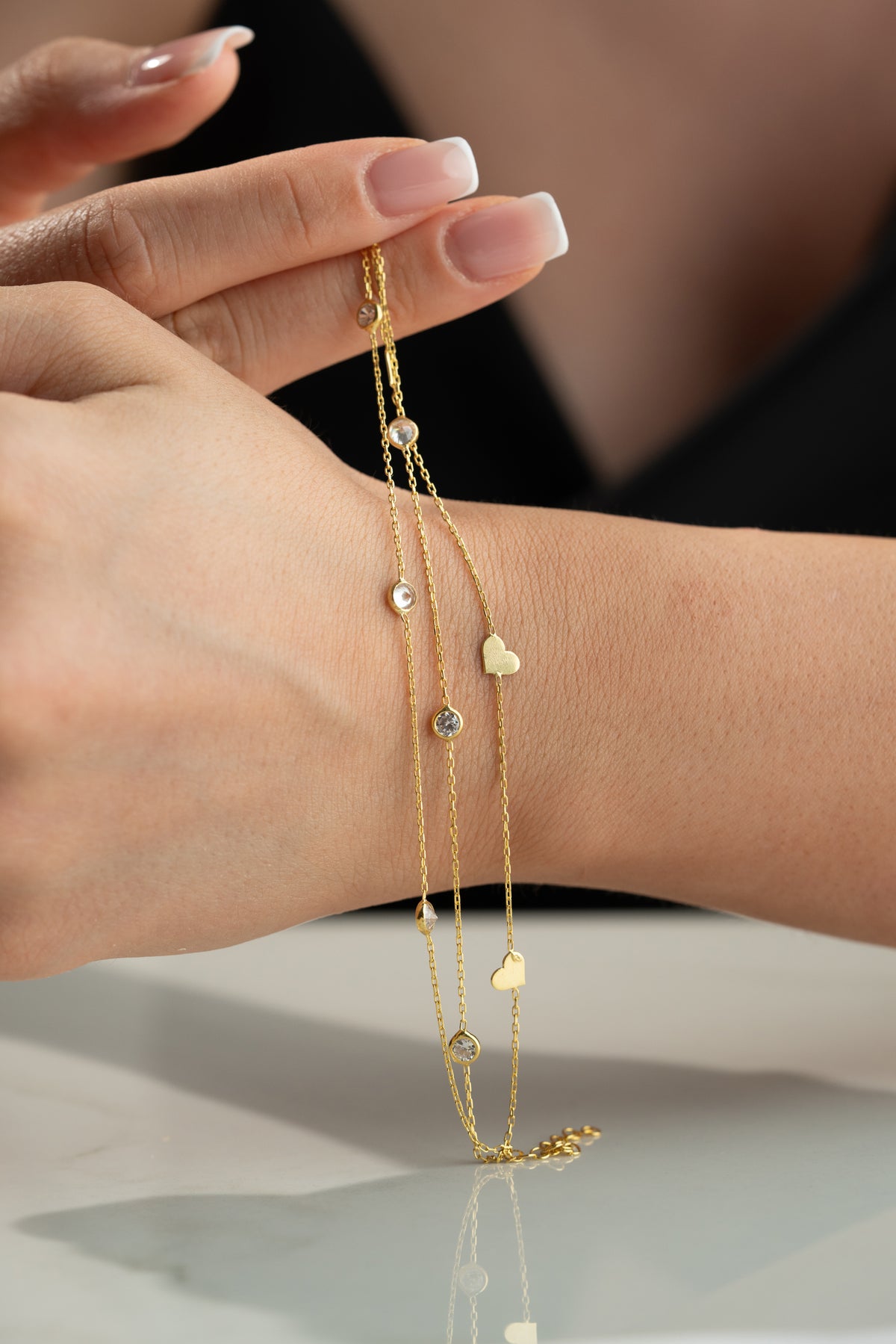 Triple Chain Heart Charm Bracelet