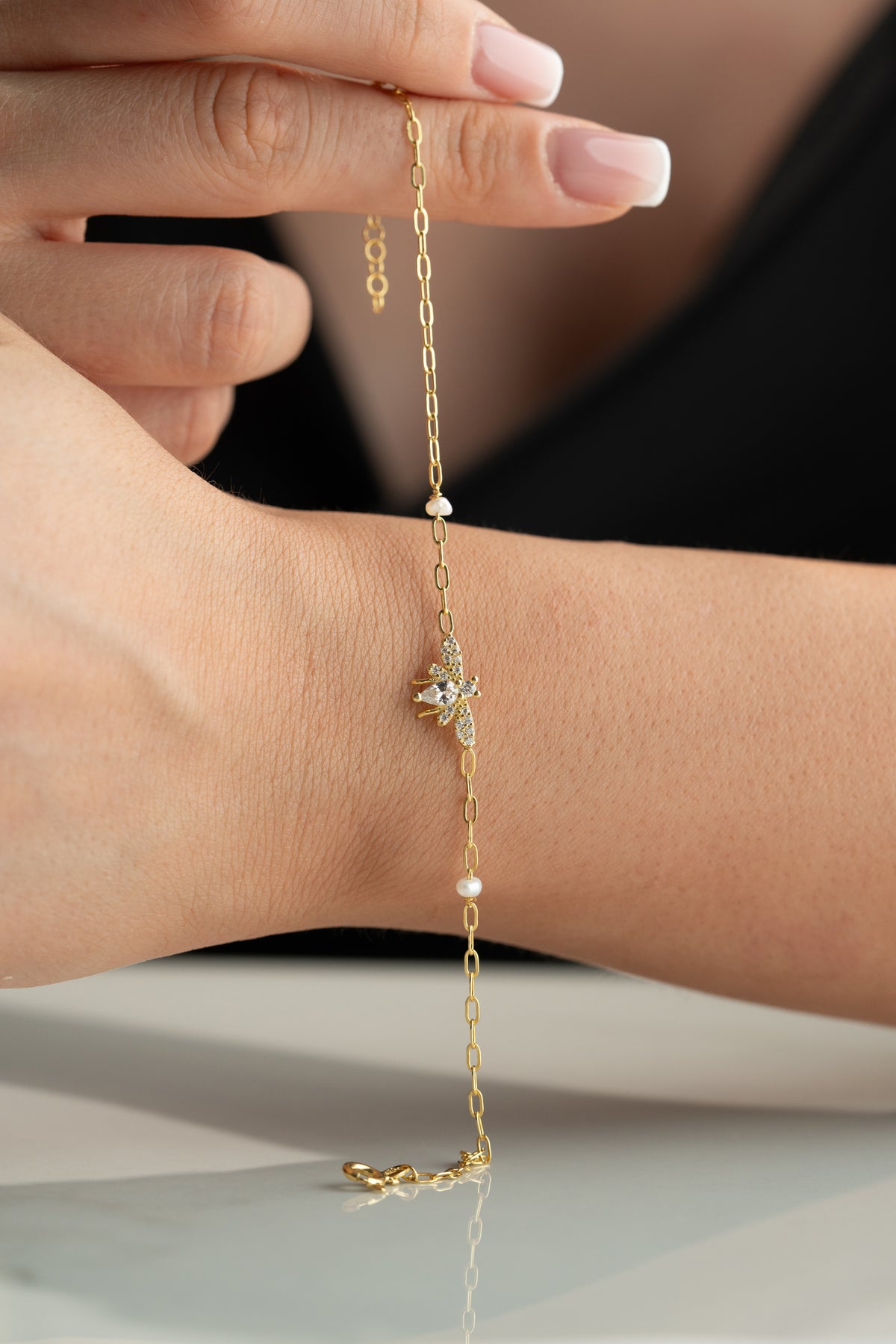 Pearl and Crystal Bee Charm Bracelet