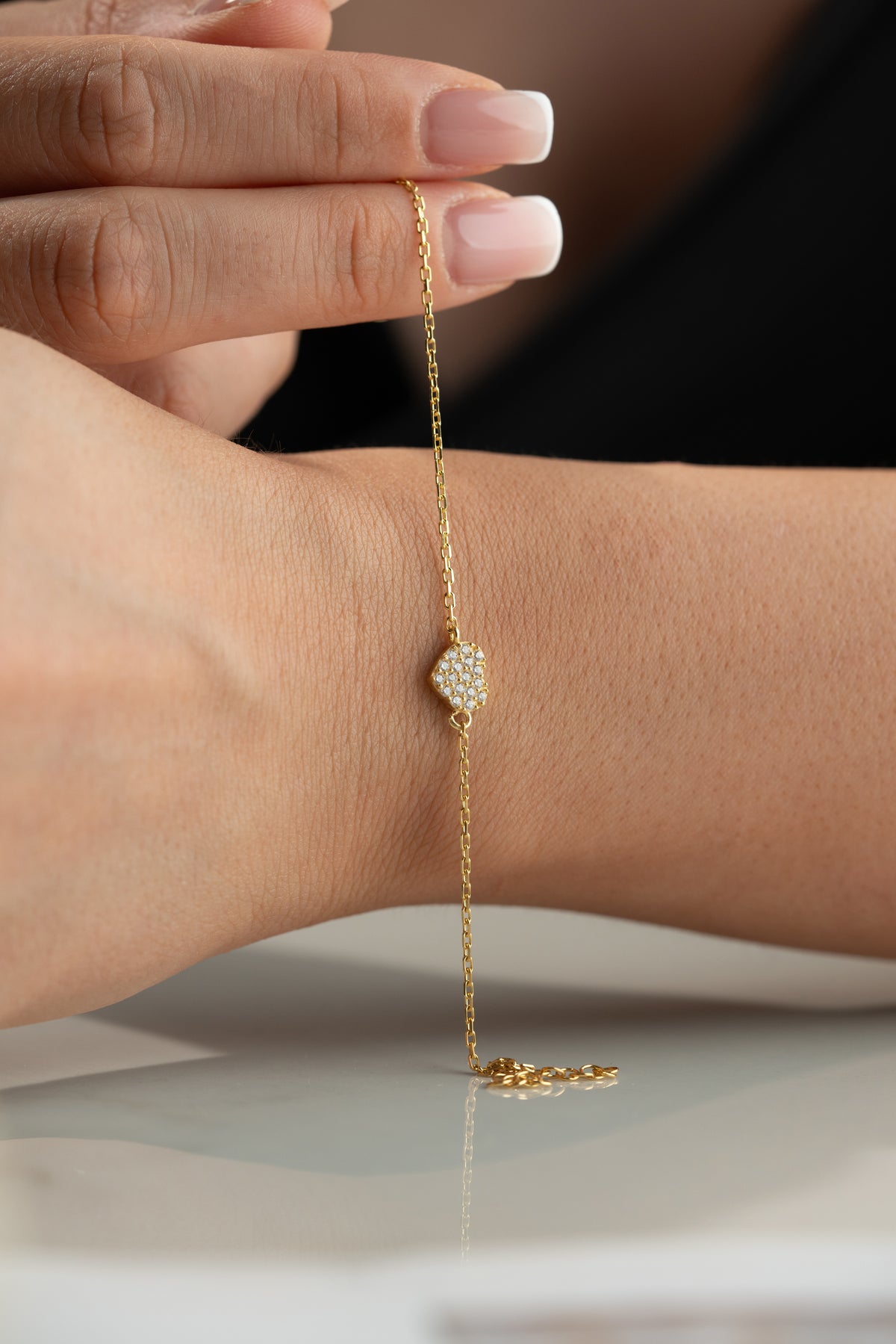Pave Heart Charm Bracelet in Gold