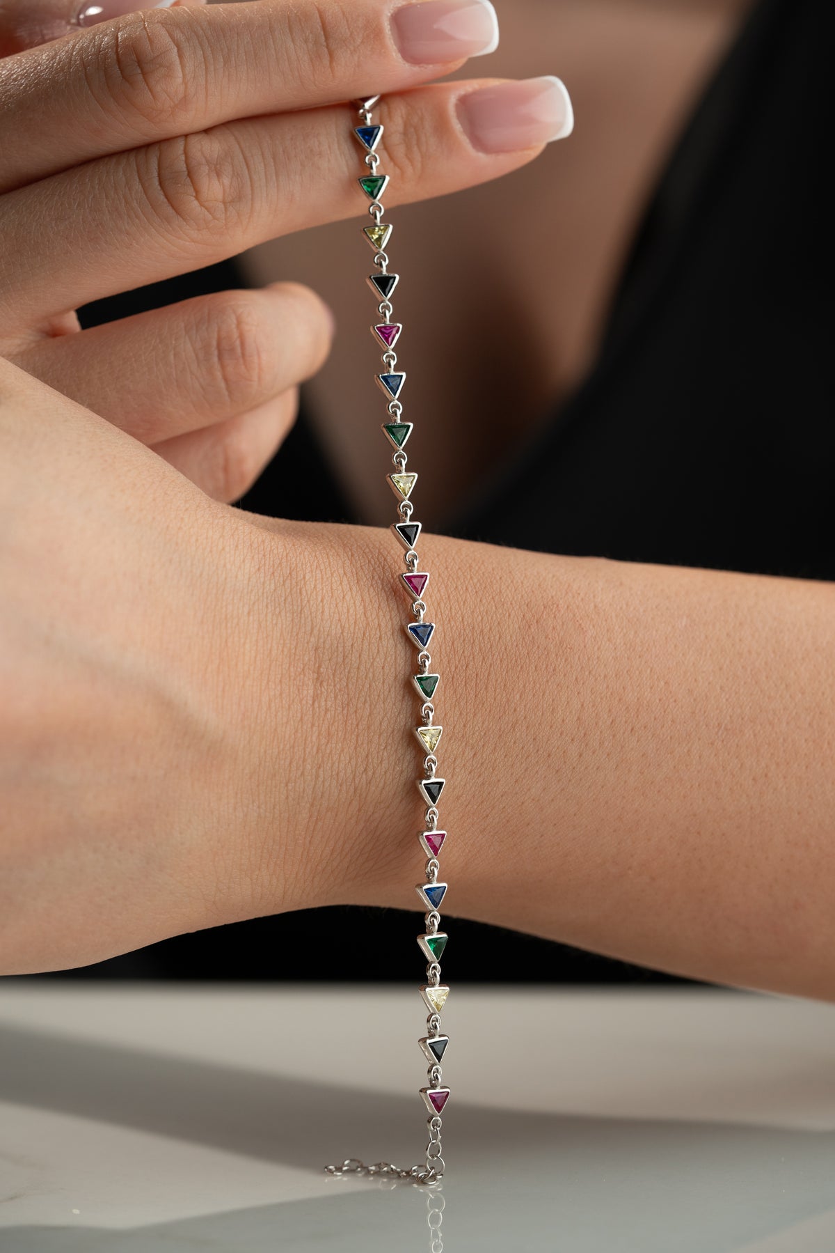 Multicolor Triangle Gemstone Tennis Bracelet