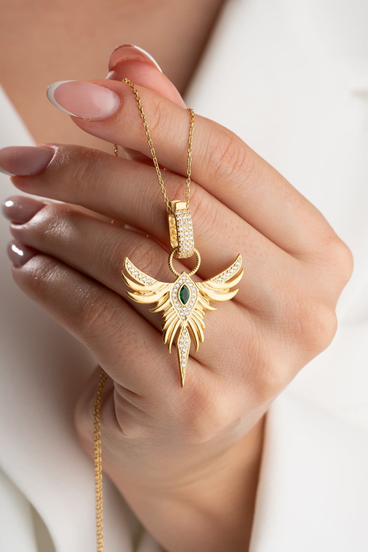 Gold Phoenix Wing Pendant Necklace