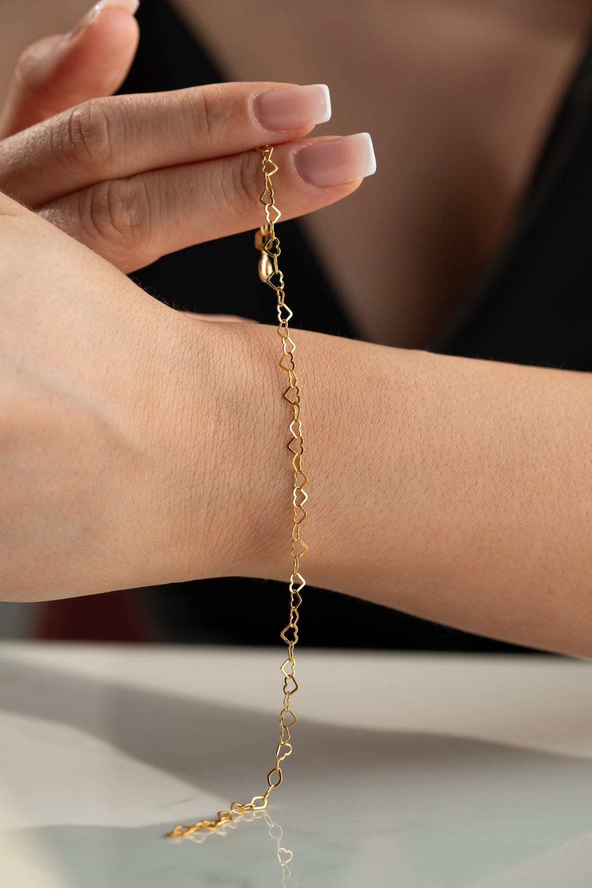 Heart Link Chain Bracelet in Gold