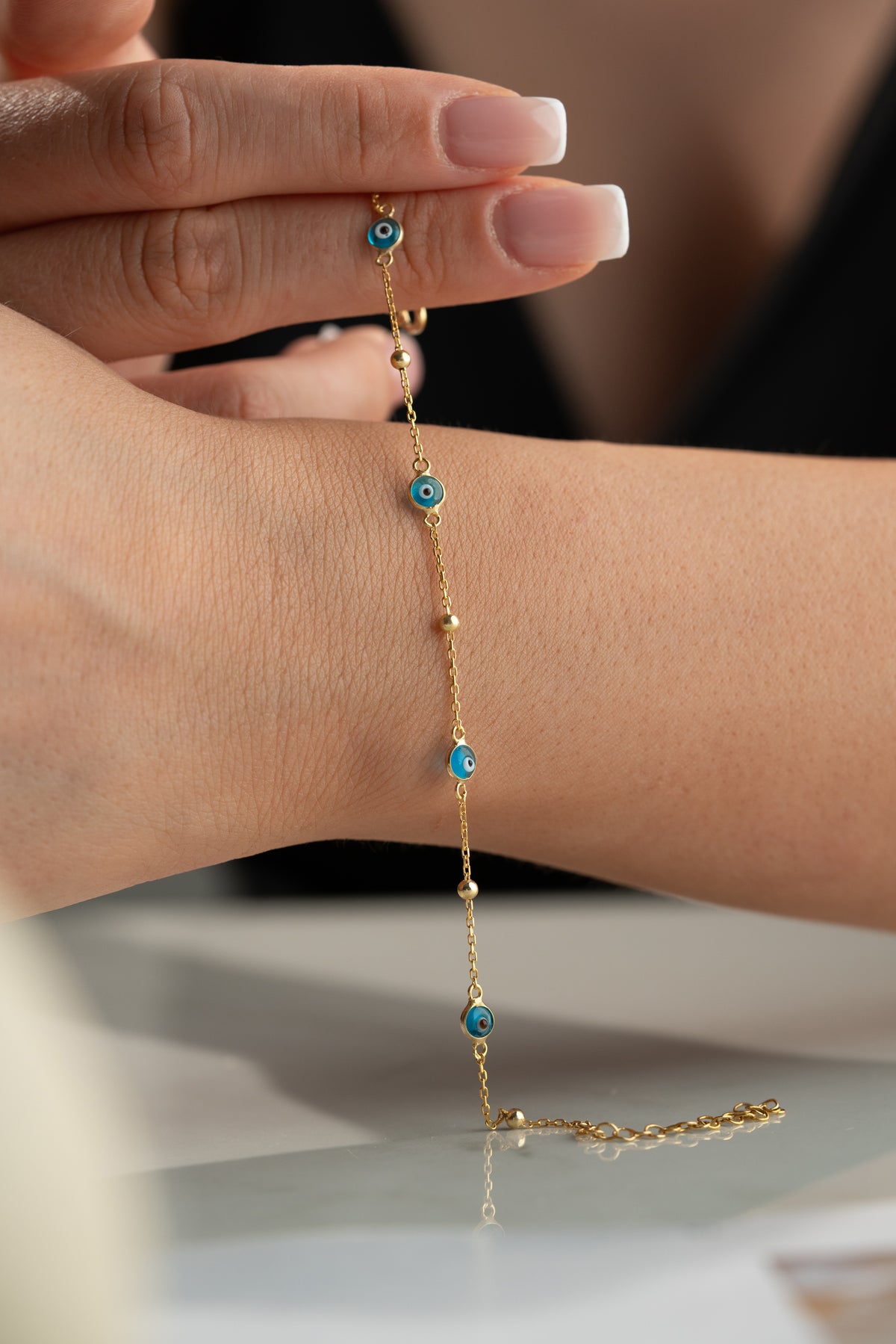 Blue Evil Eye Beaded Chain Bracelet