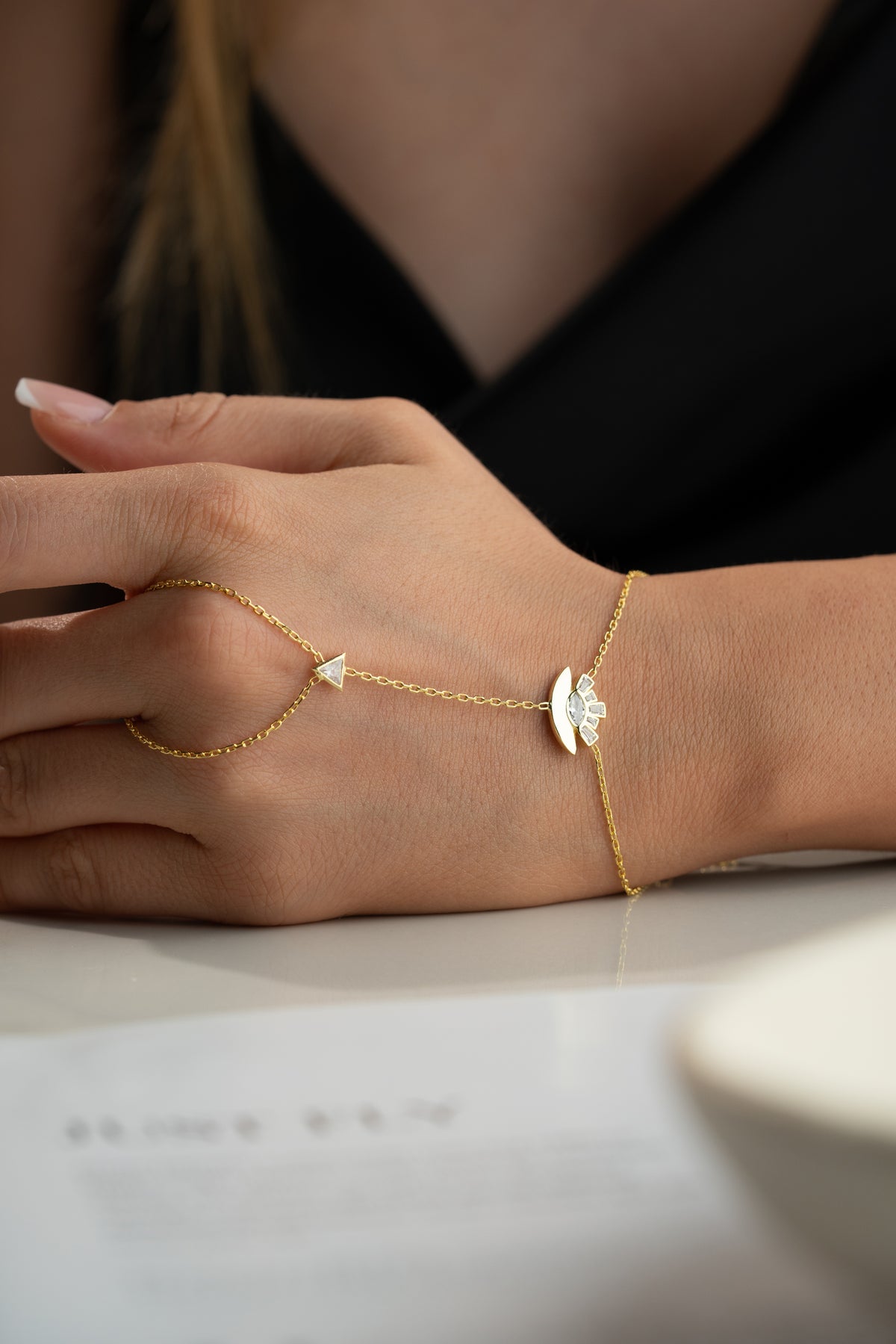 Sunburst Eye Hand Chain Bracelet in Gold