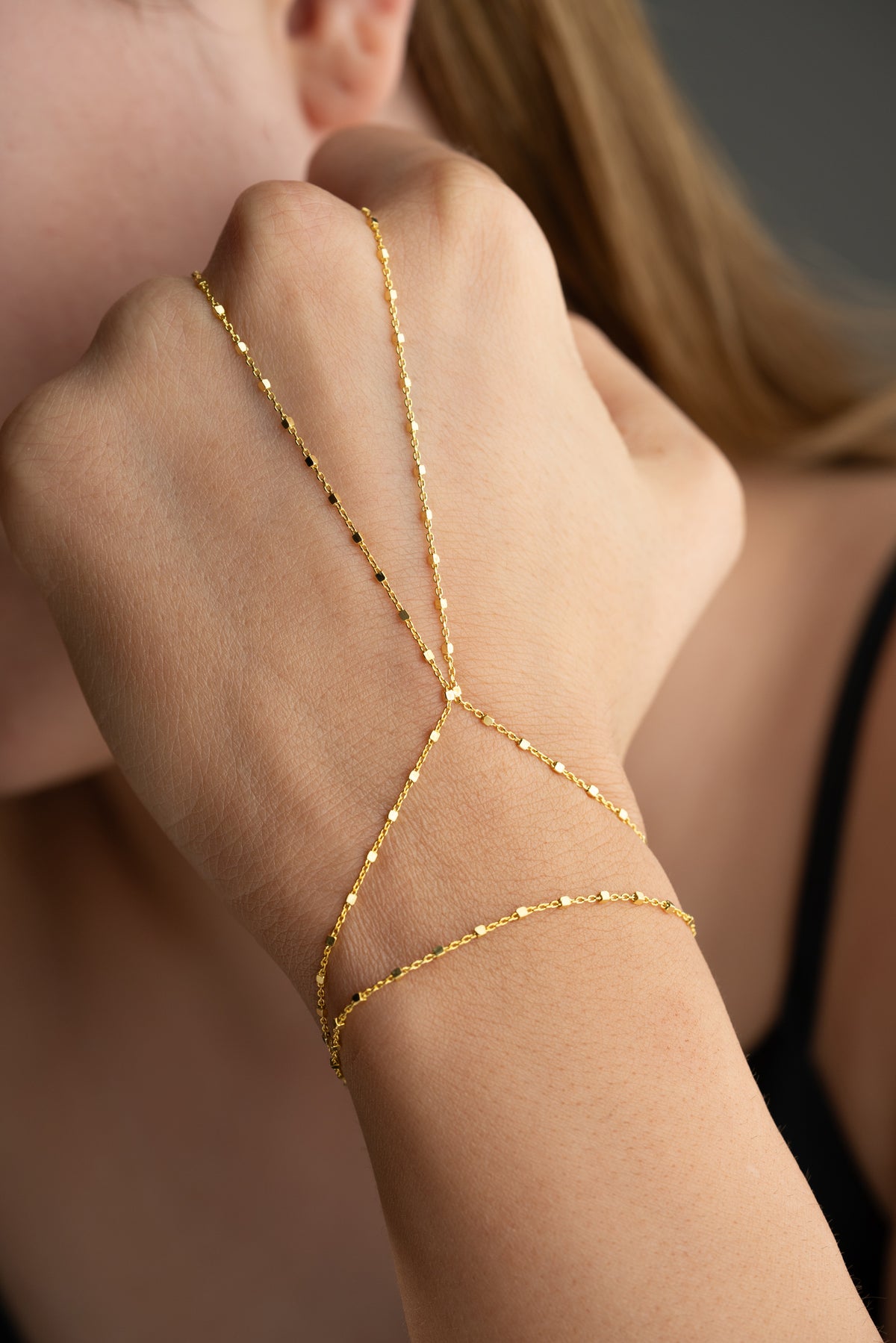 Cube Chain Hand Harness Bracelet in Gold