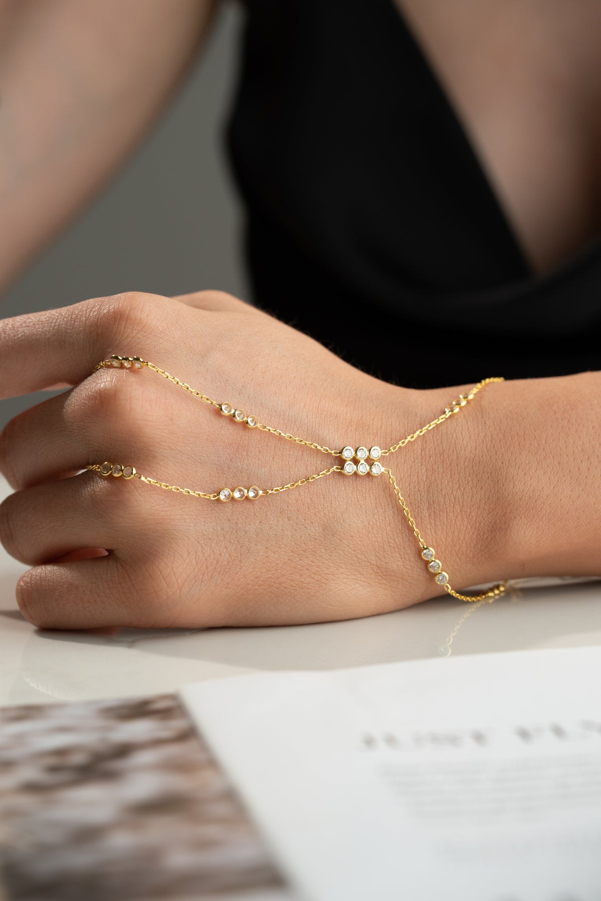 Bezel Crystal Cluster Hand Chain Bracelet