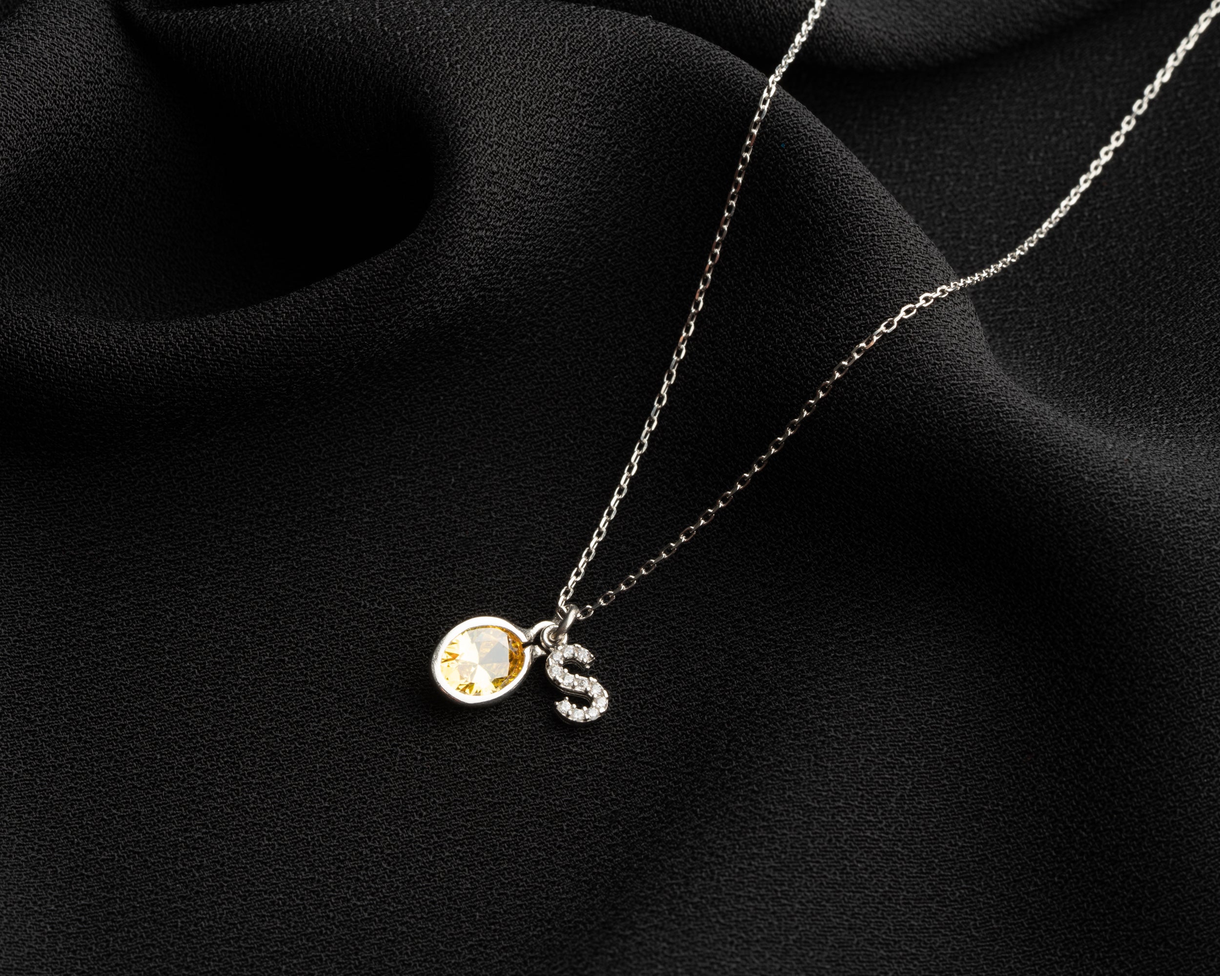 Custom Letter Birthstone Charm Necklace