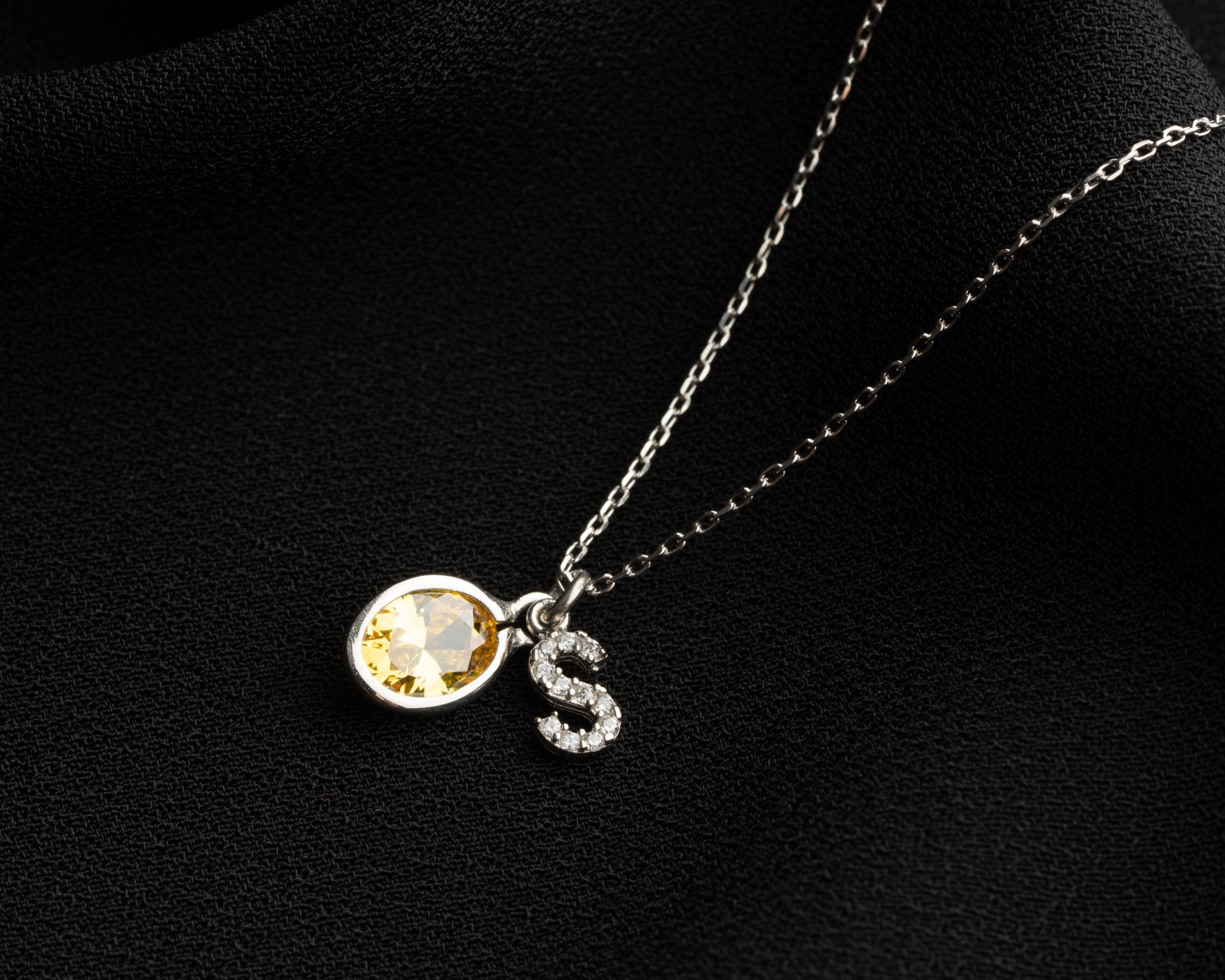 Custom Letter Birthstone Charm Necklace
