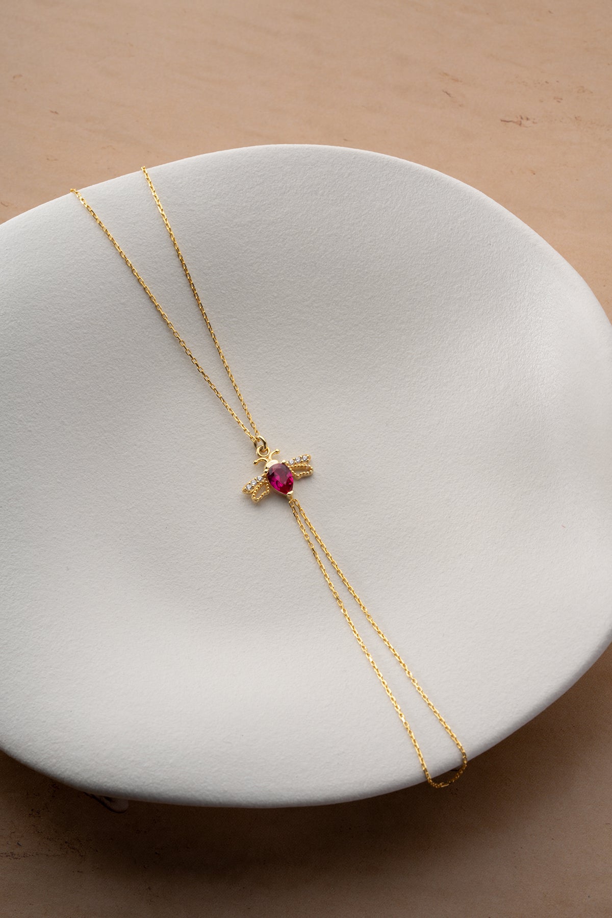 Ruby Bee Charm Hand Chain Bracelet