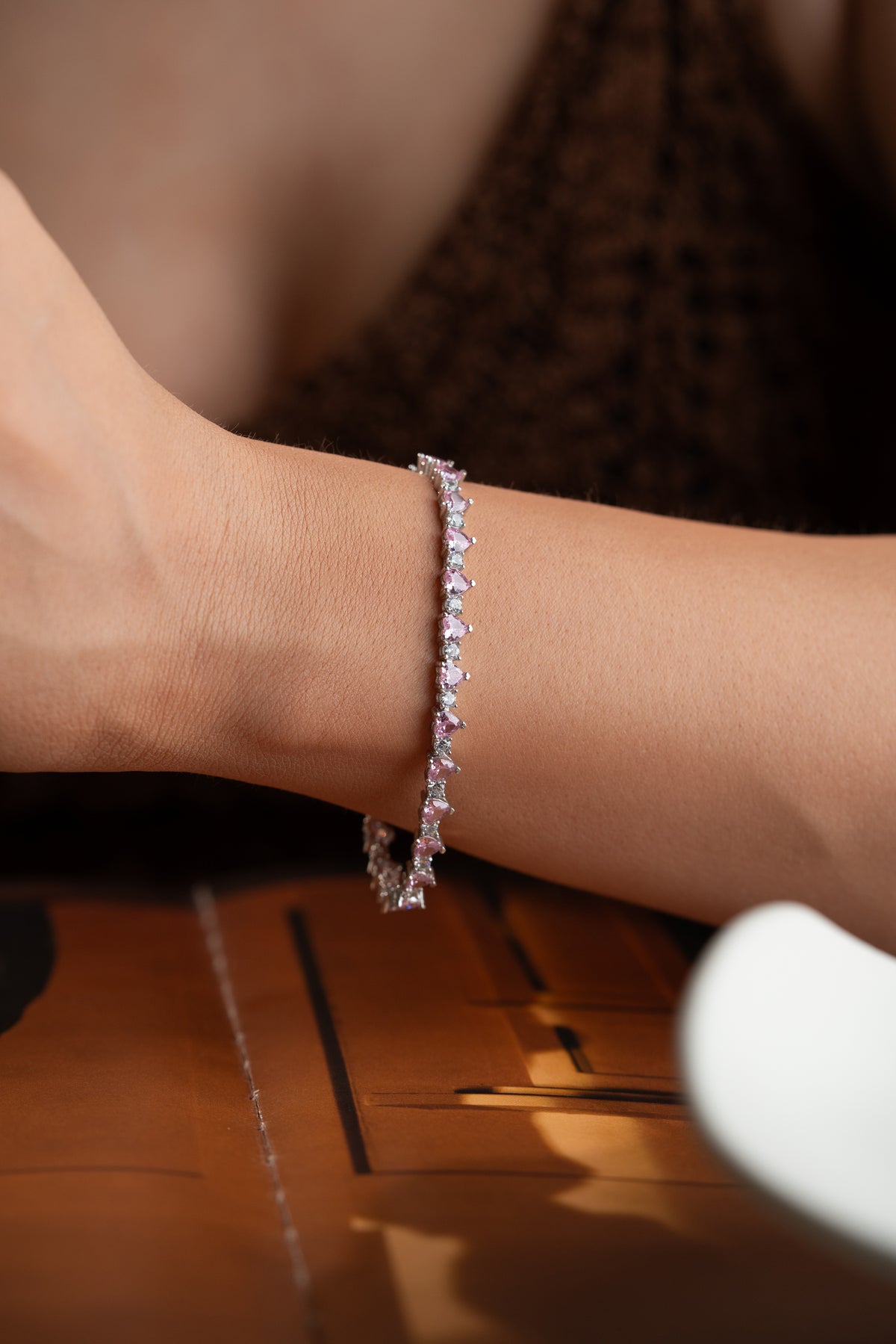 Pink Heart Tennis Bracelet