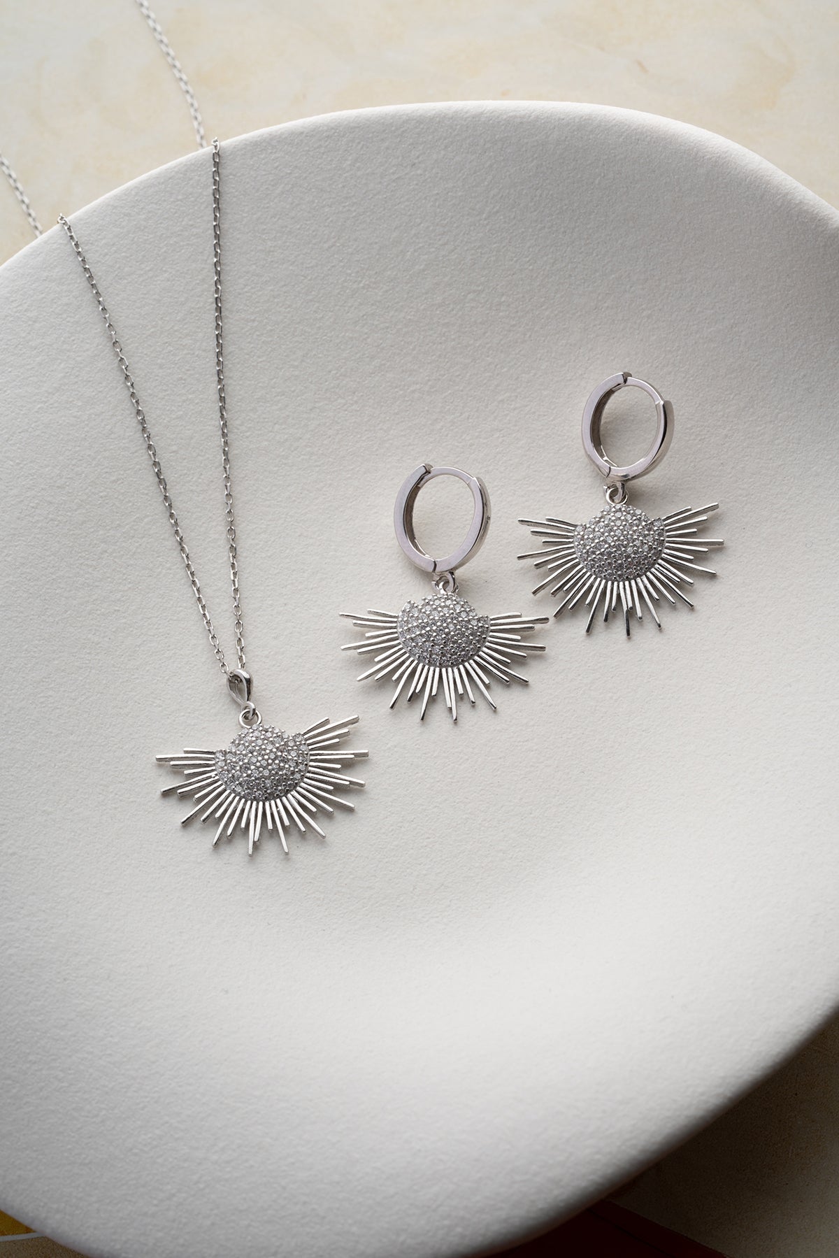 Sunburst Pave Necklace and Earring Set