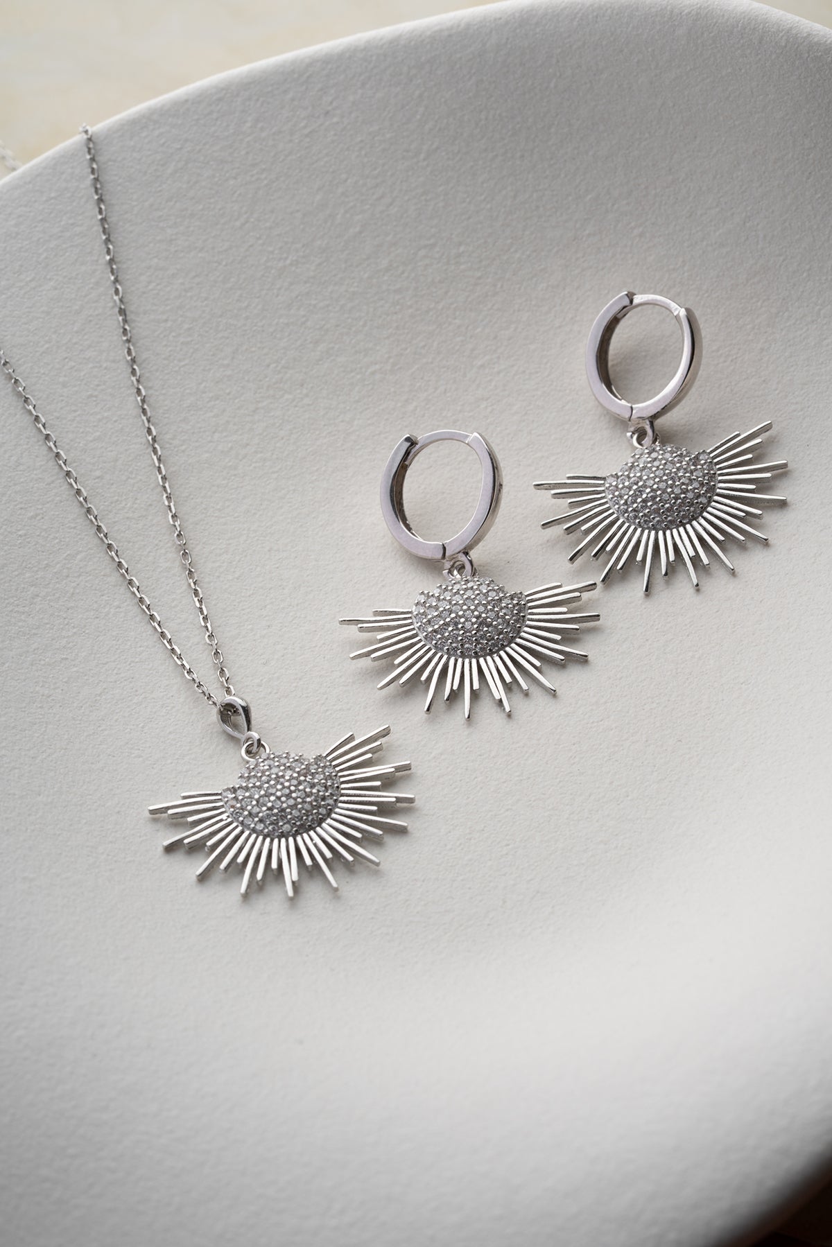 Sunburst Pave Necklace and Earring Set