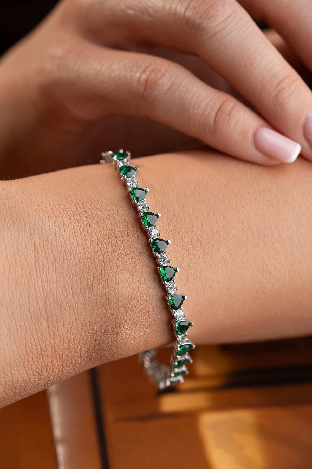 Heart Cut Emerald Green Tennis Bracelet