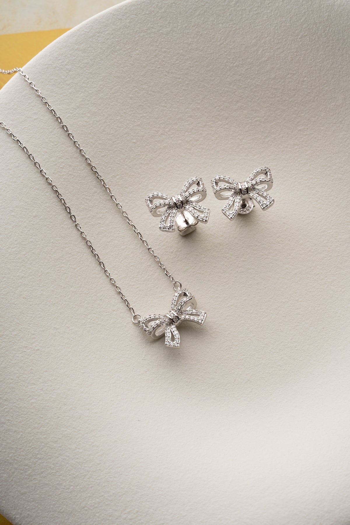 Pave Crystal Bow Necklace and Earring Set
