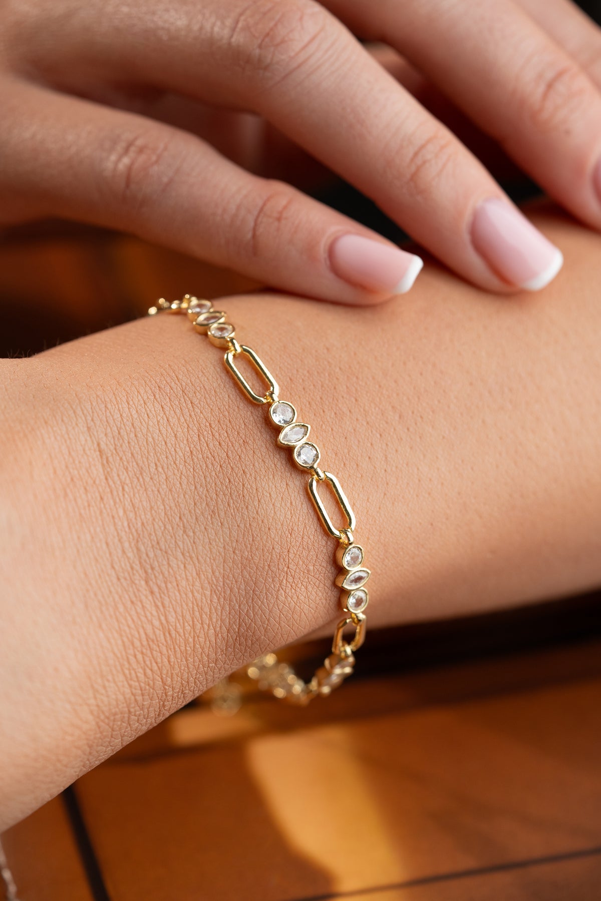 Three Stone Paperclip Chain Bracelet