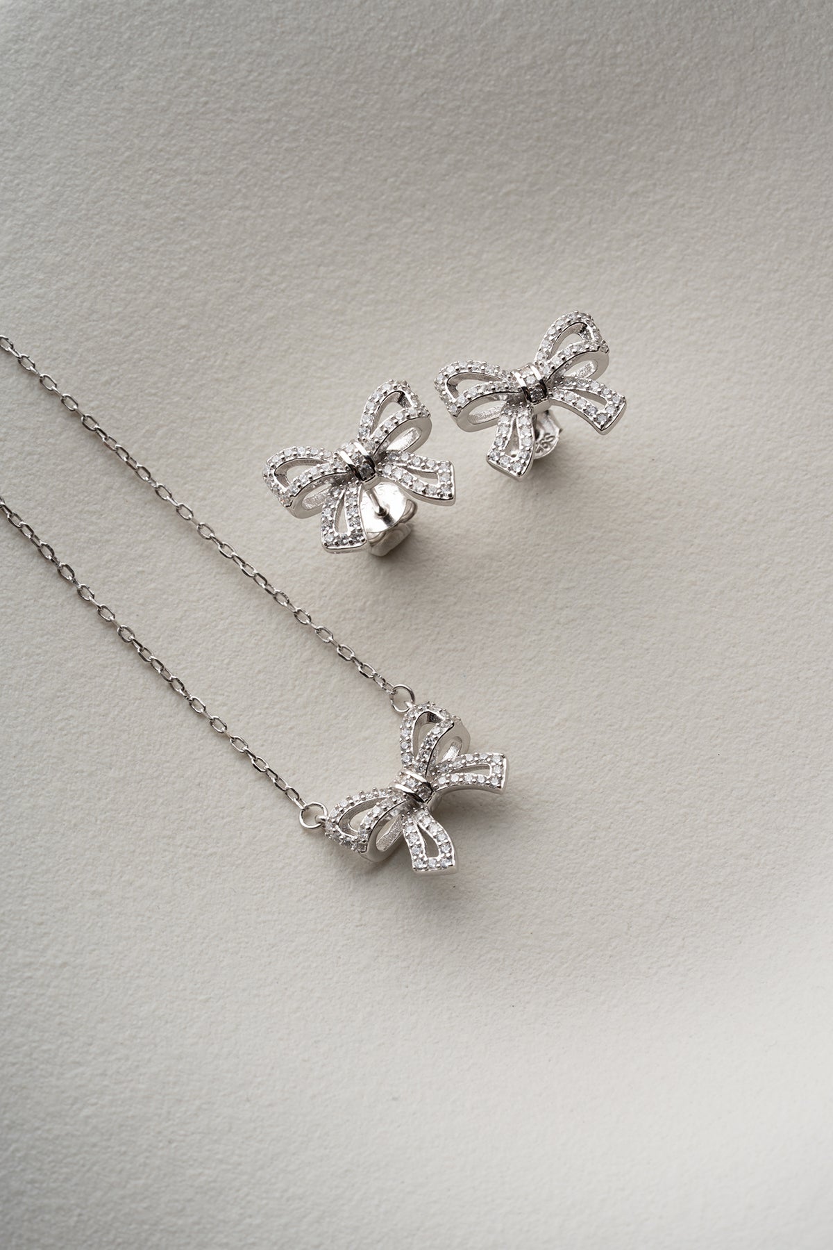 Pave Crystal Bow Necklace and Earring Set