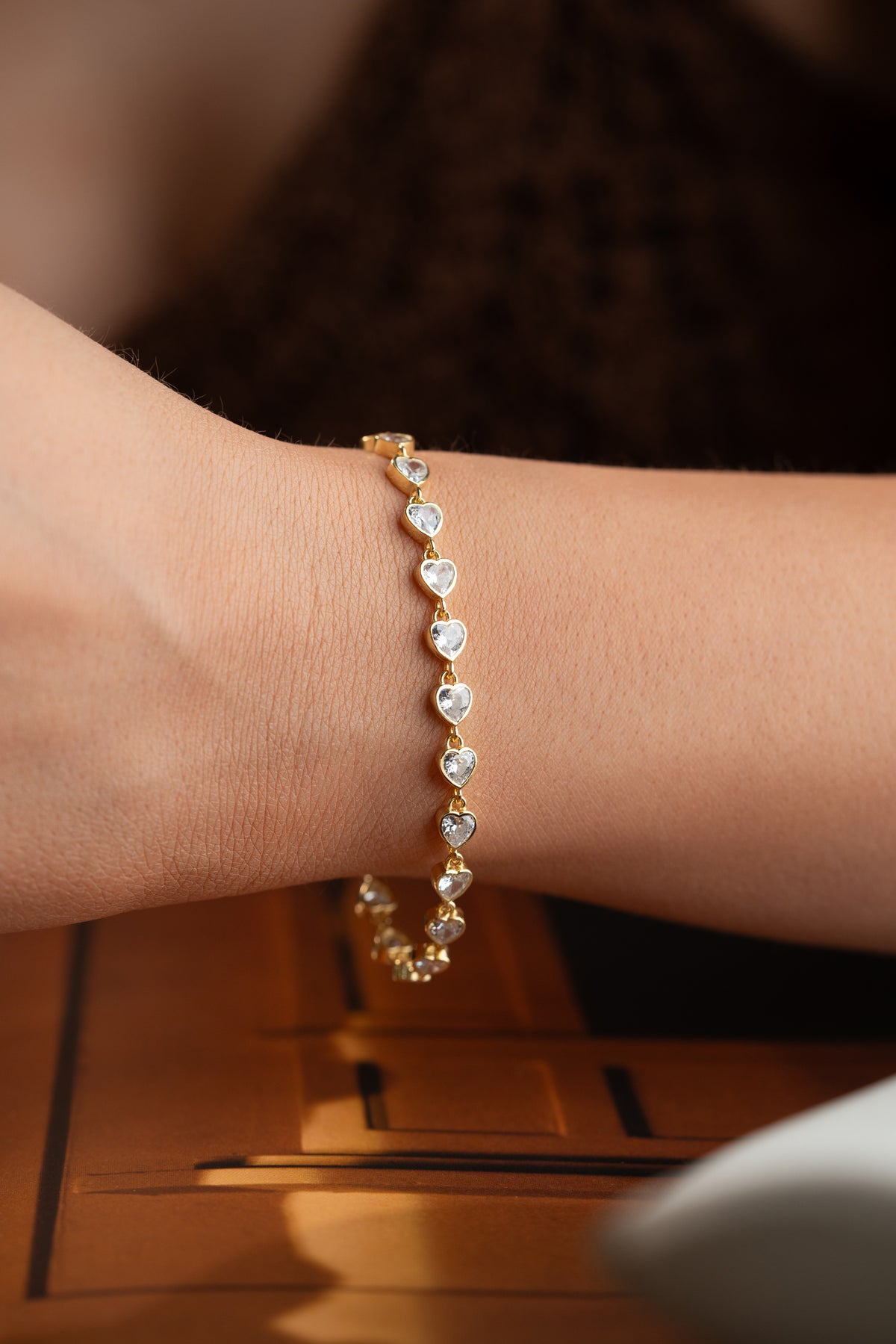 Crystal Heart Tennis Bracelet Gold