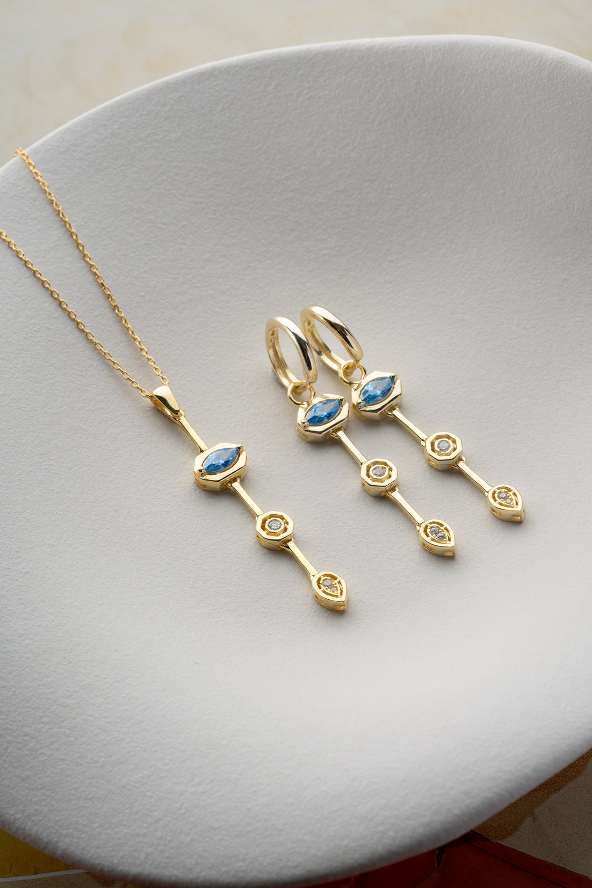 Blue Topaz Drop Necklace and Earring Set