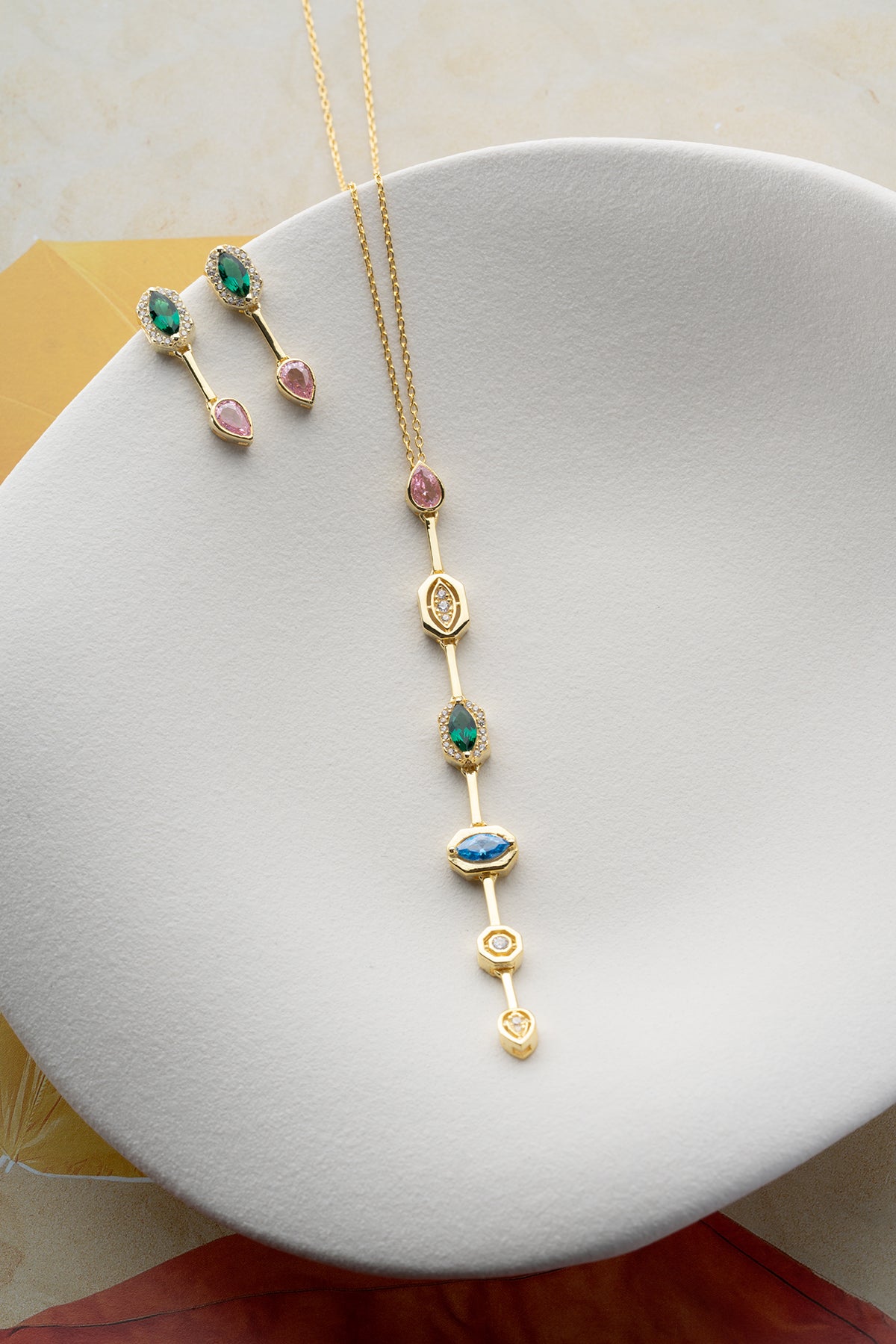 Multicolor Gemstone Drop Necklace and Earring Set