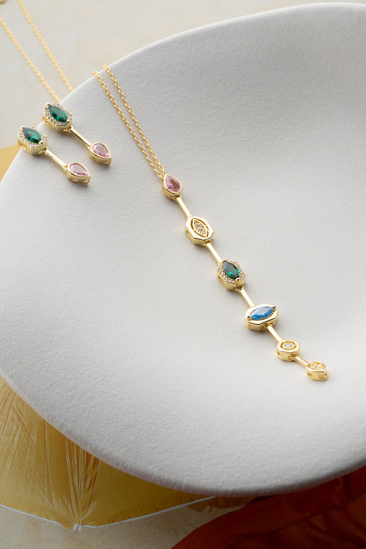 Multicolor Gemstone Drop Necklace and Earring Set