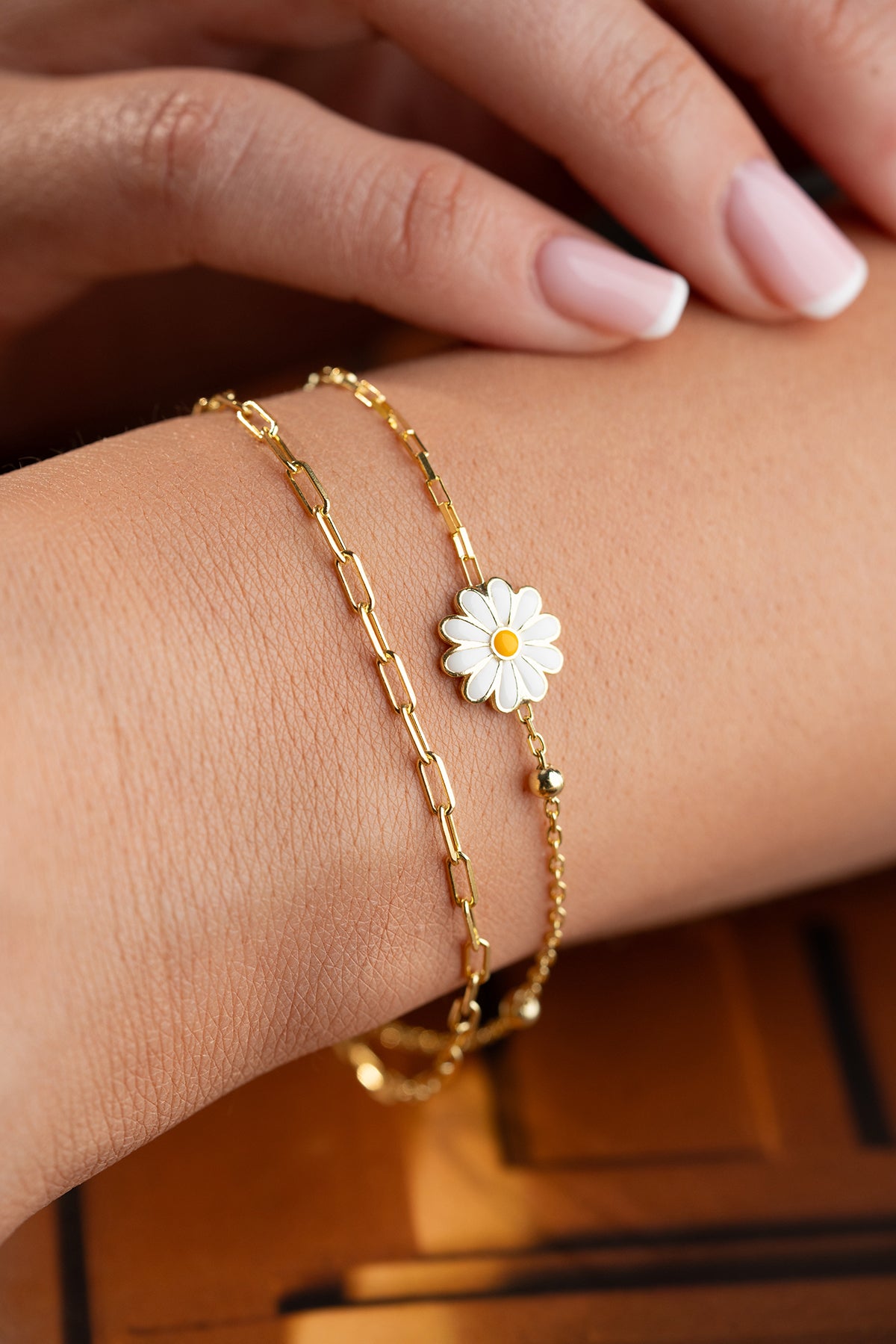 Daisy Charm Double Chain Bracelet