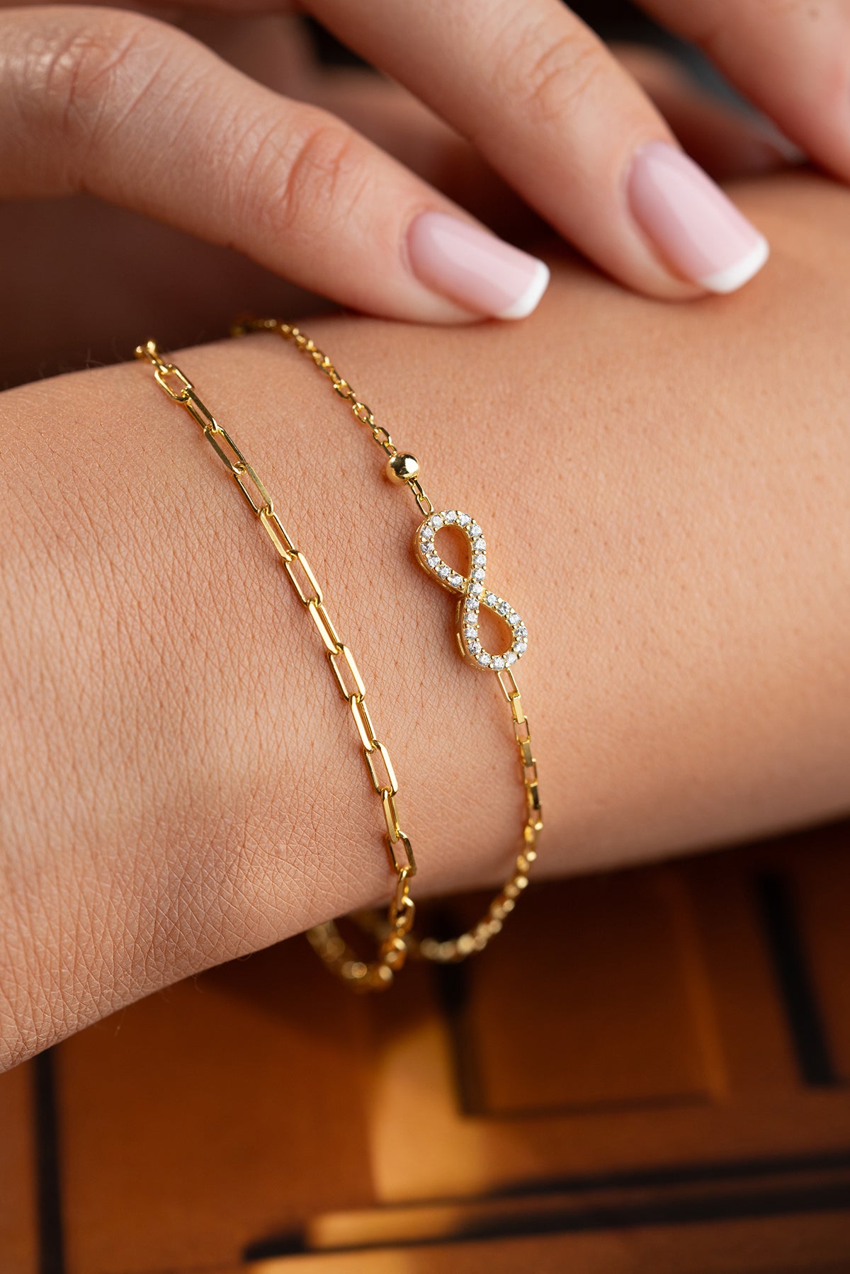 Infinity Double Chain Bracelet in Gold