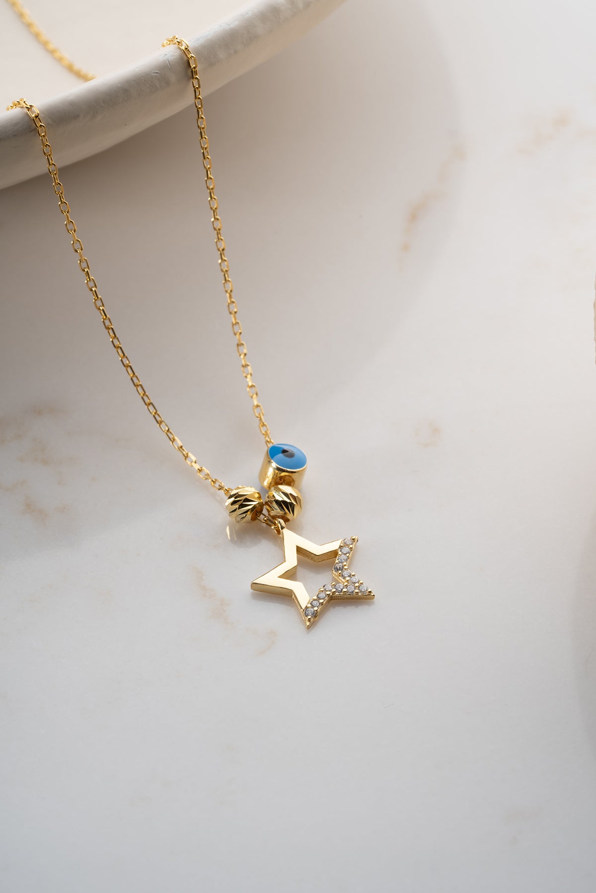 Star and Evil Eye Pendant Necklace
