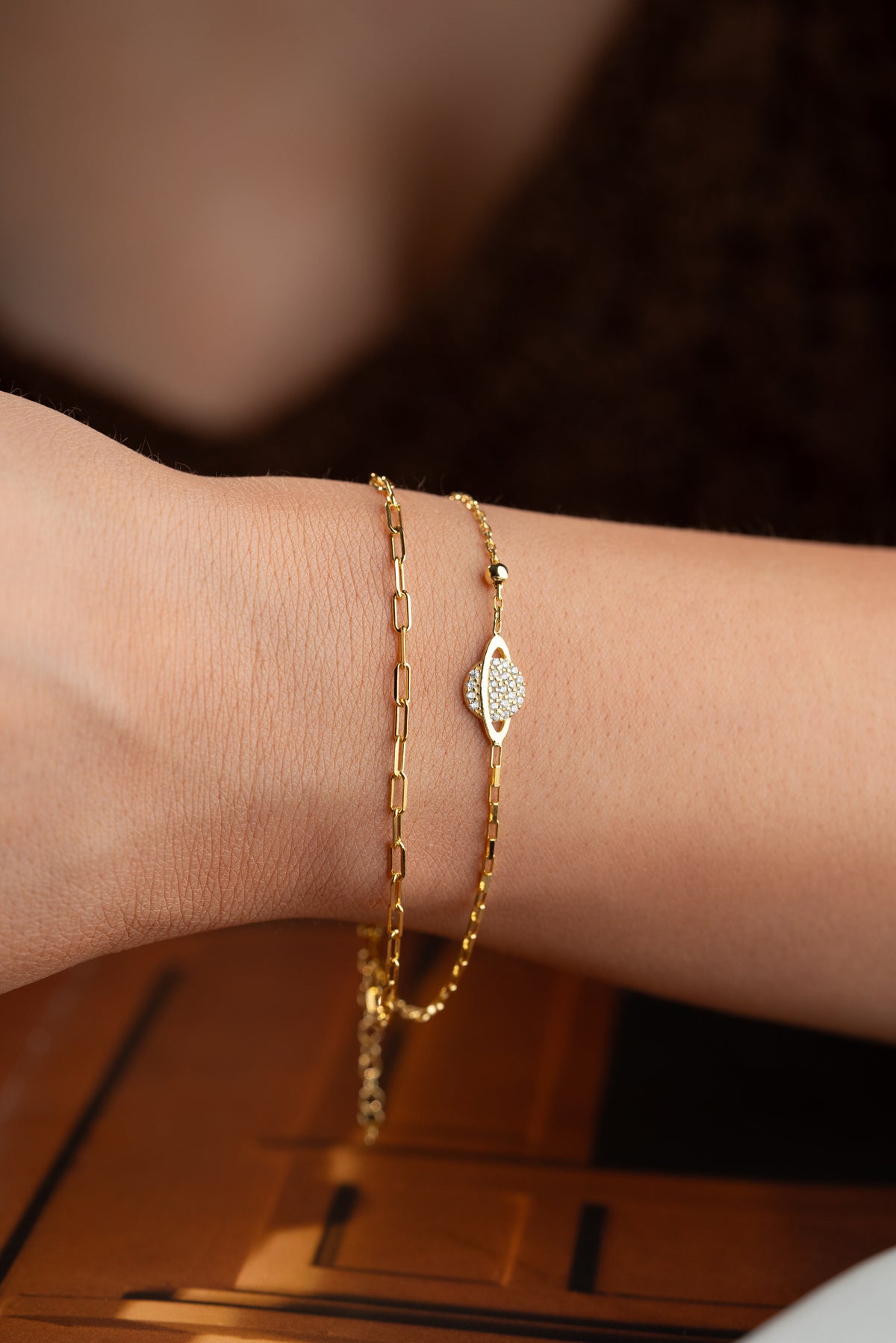Double Chain Saturn Bracelet in Gold