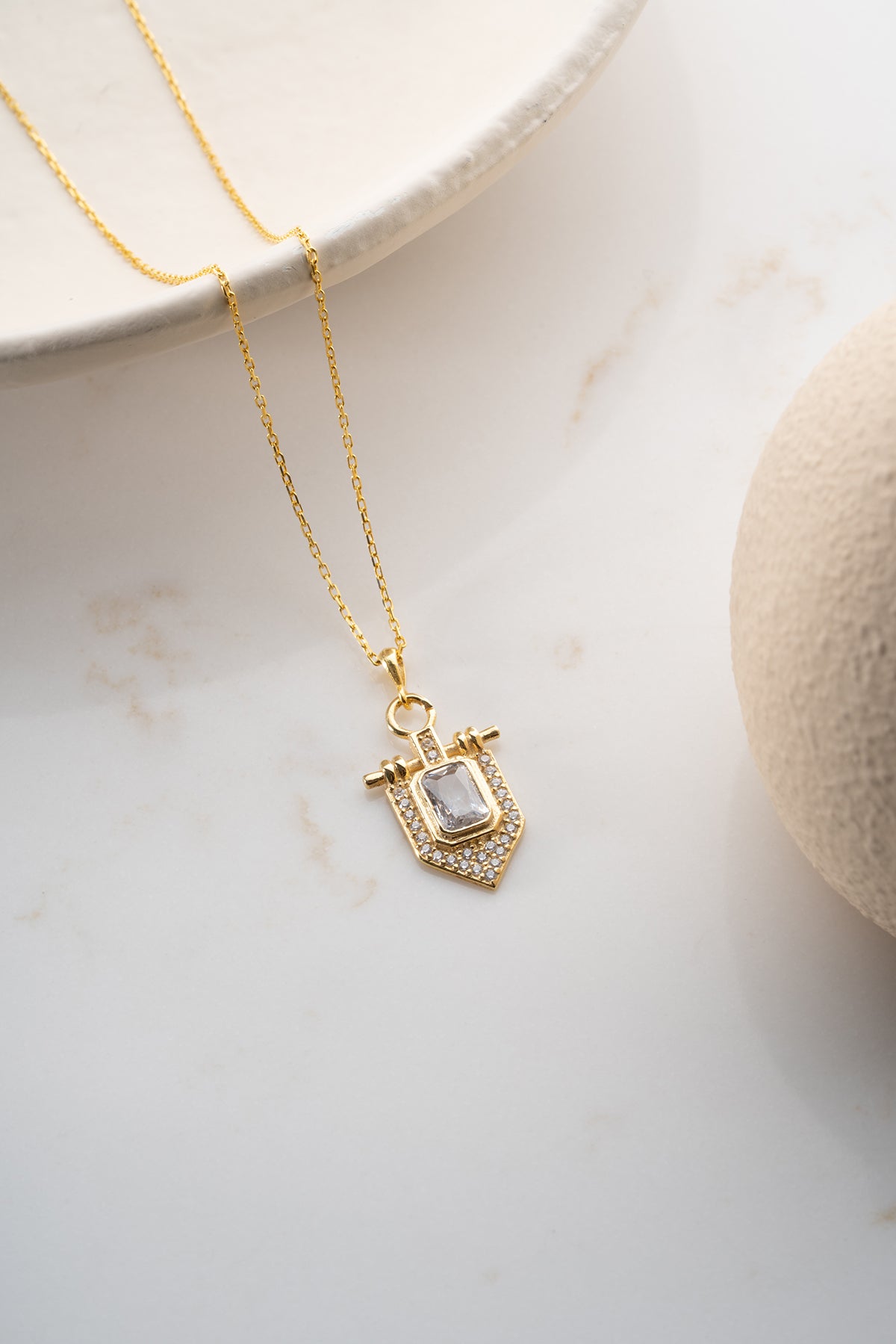 Emerald Cut Shield Pendant Necklace