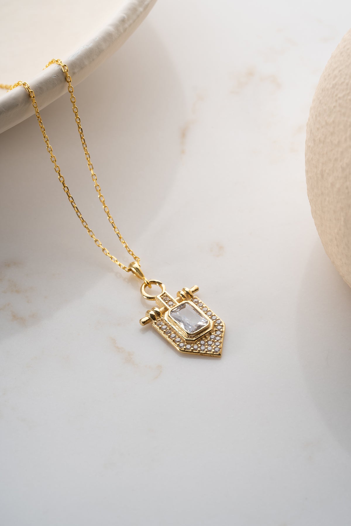 Emerald Cut Shield Pendant Necklace