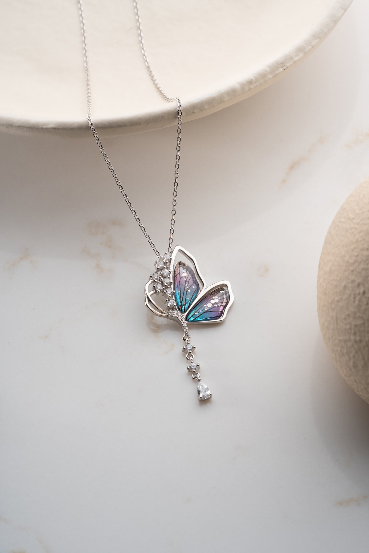 Iridescent Crystal Butterfly Necklace