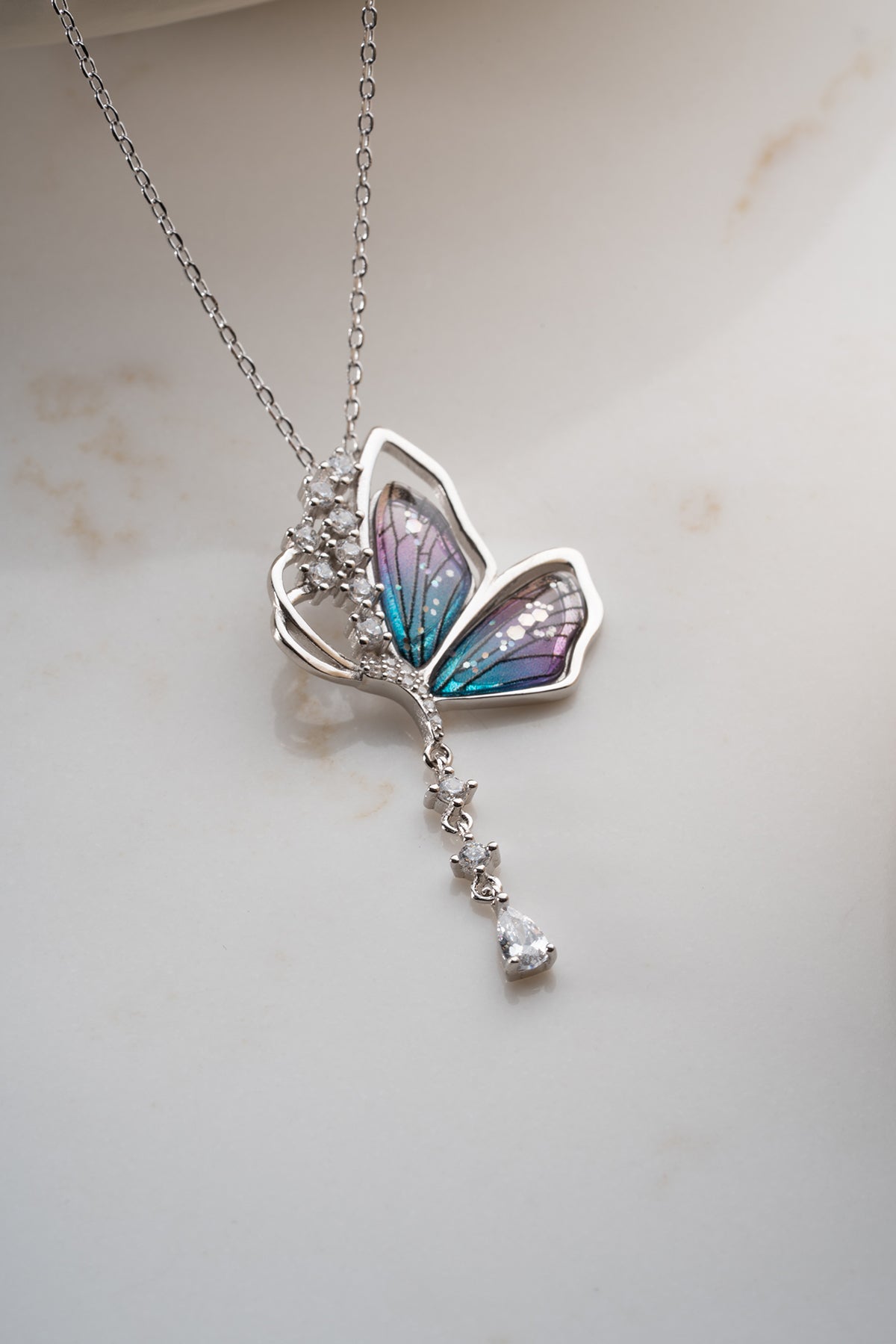Iridescent Crystal Butterfly Necklace