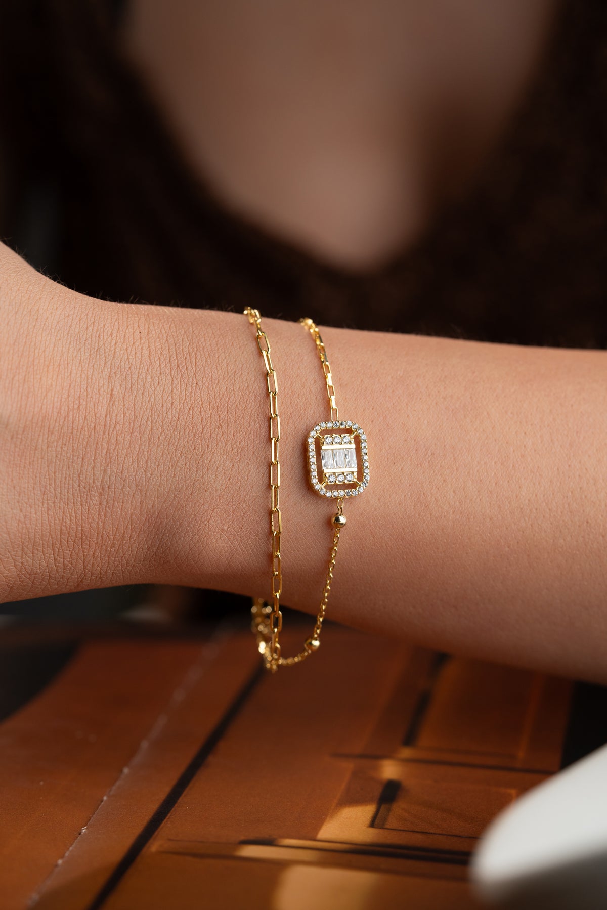 Double Chain Baguette Halo Bracelet