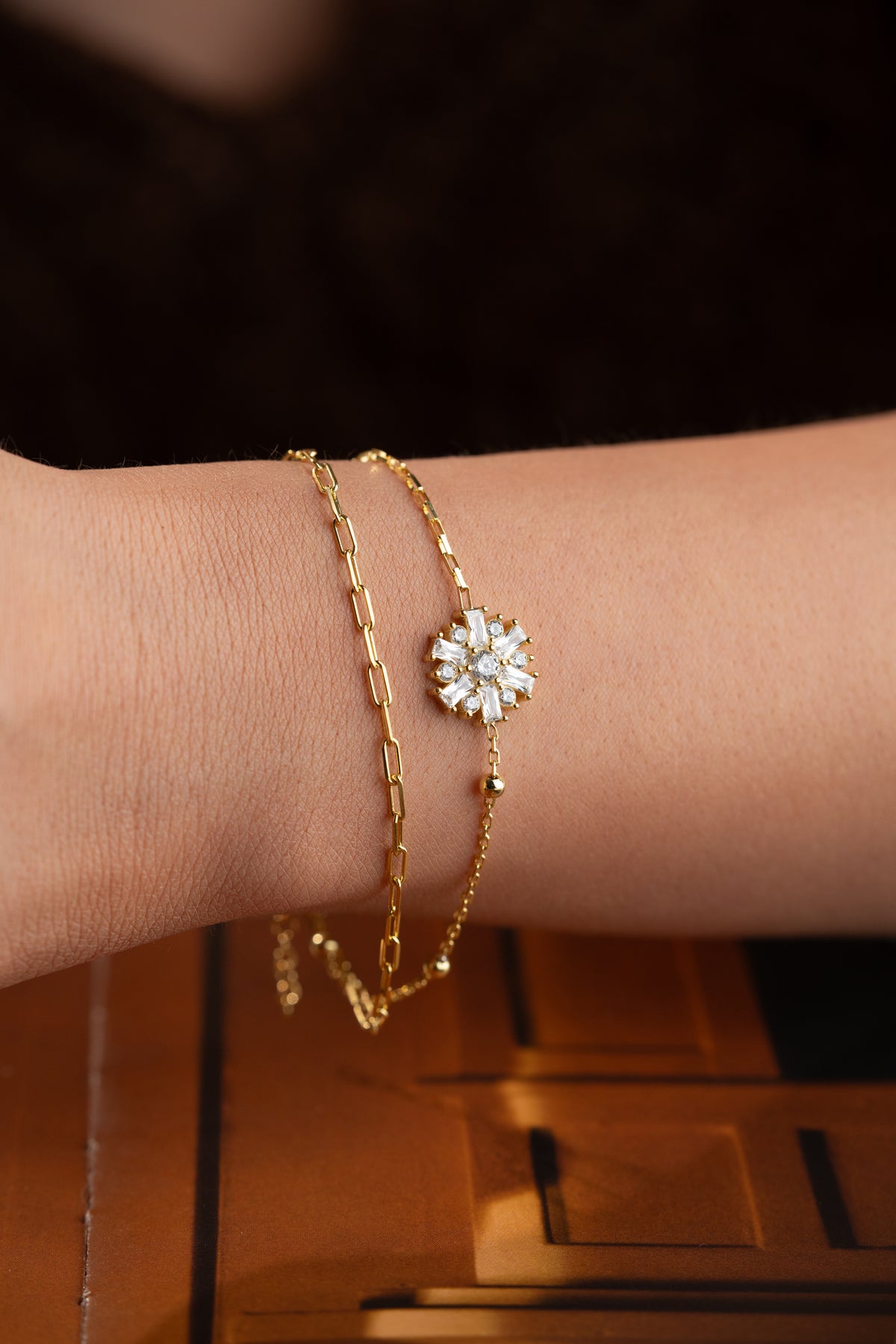 Double Chain Crystal Snowflake Bracelet