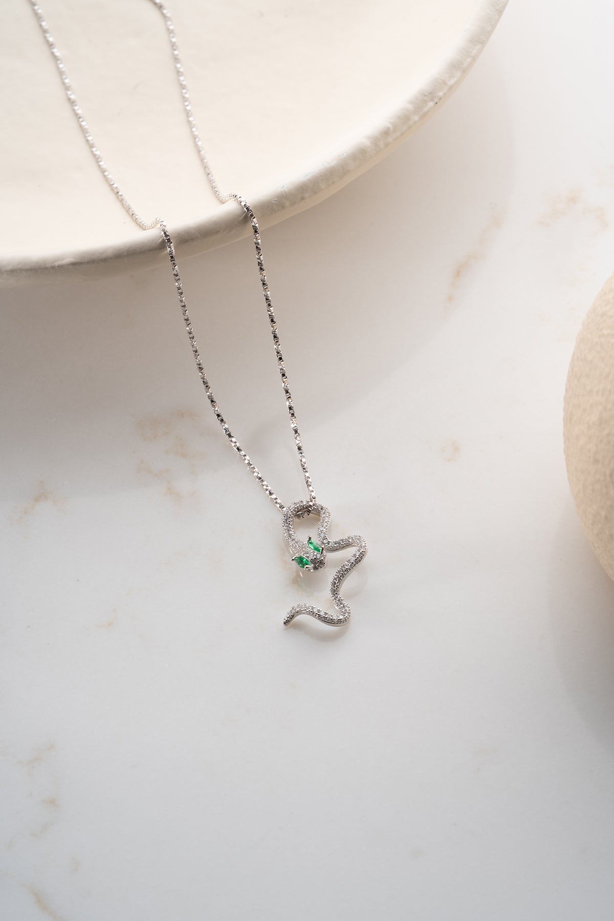 Emerald Eye Snake Pendant Necklace