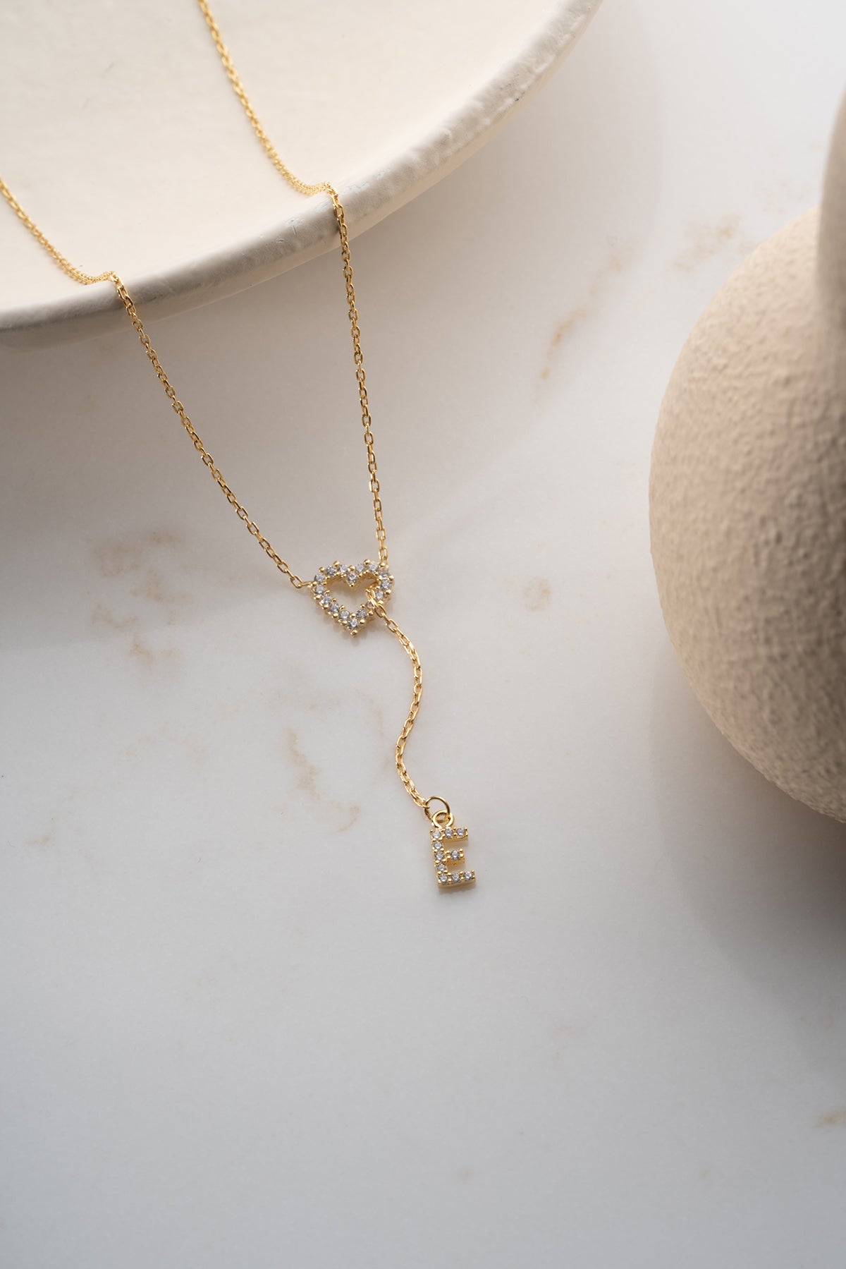 Custom Initial Heart Lariat Necklace