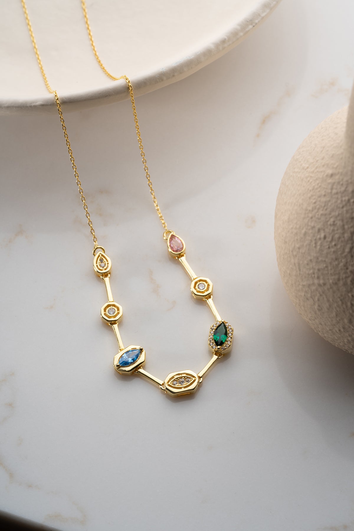Elegant Multi Gemstone Station Necklace