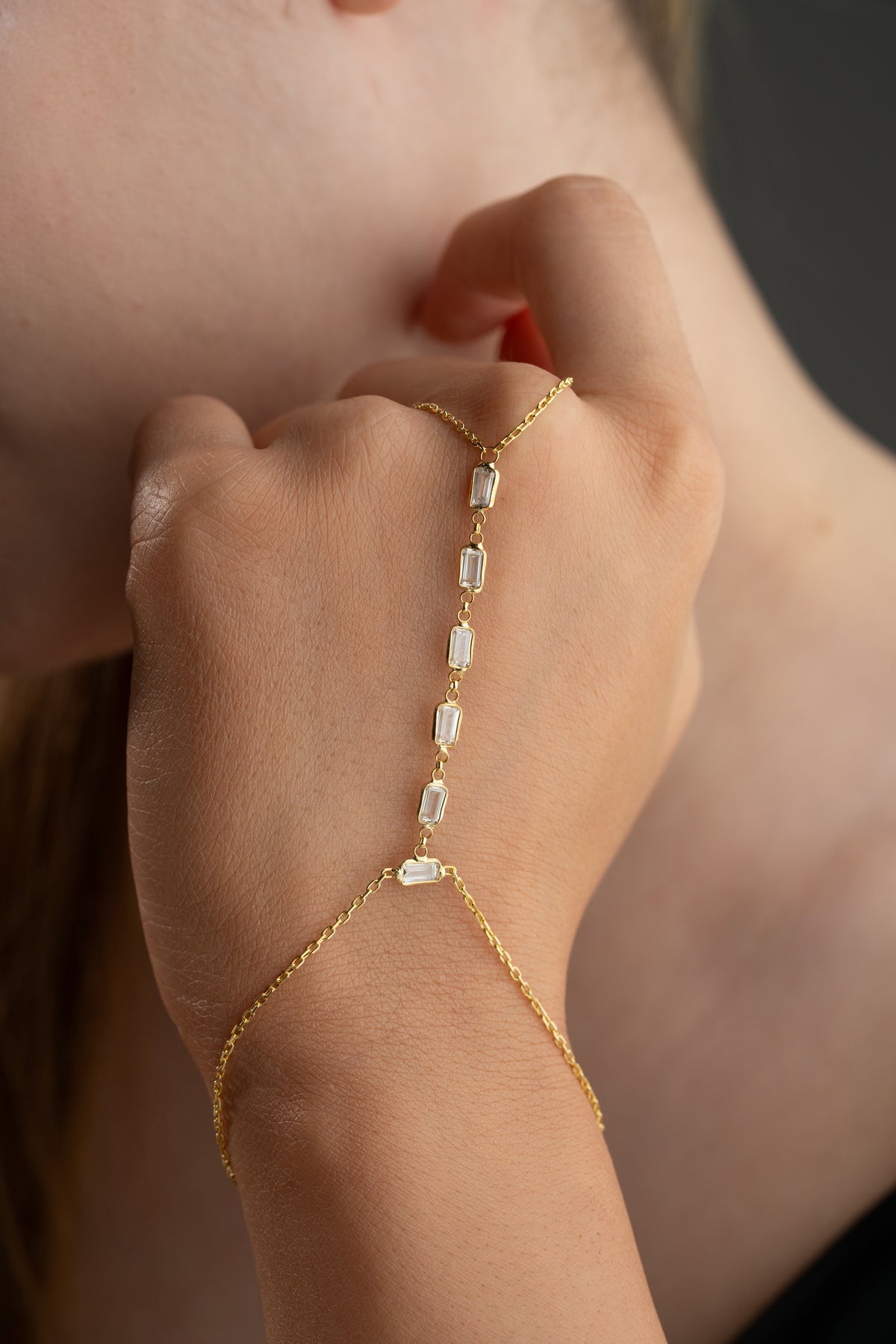 Baguette Crystal Hand Chain Bracelet