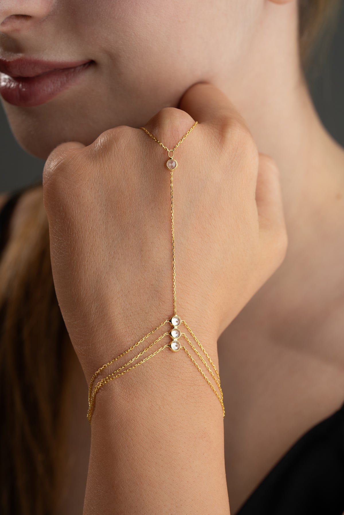 Triple Chain Crystal Hand Chain Bracelet