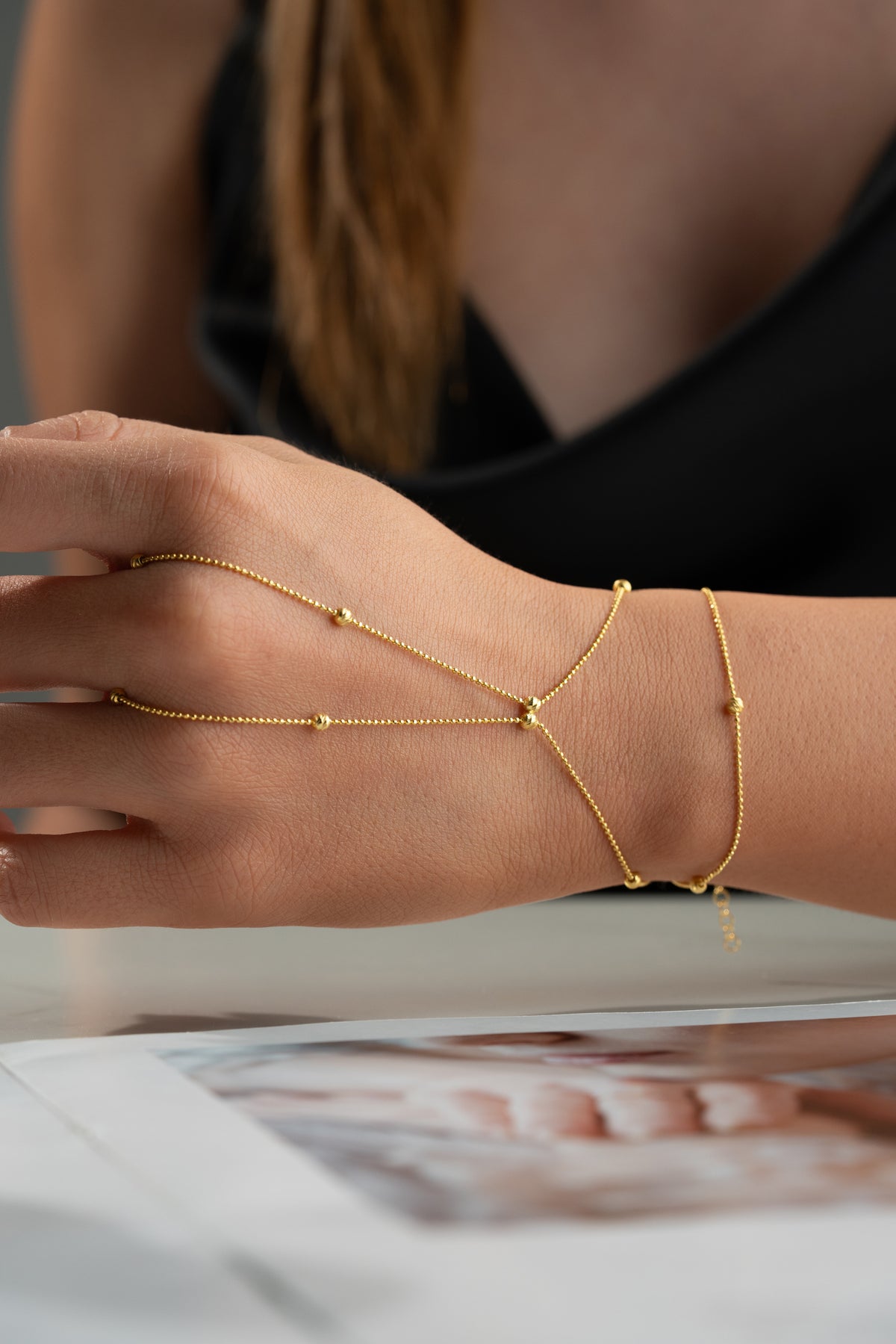 Diamond Cut Ball Chain Hand Bracelet