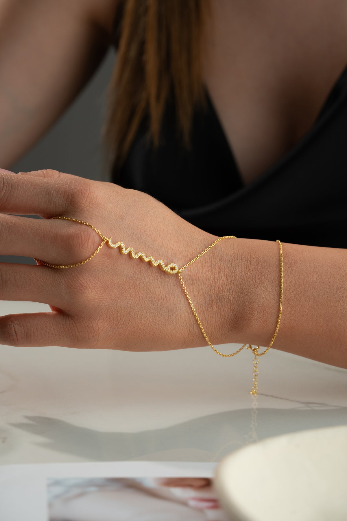 Pave Crystal Snake Hand Chain Bracelet