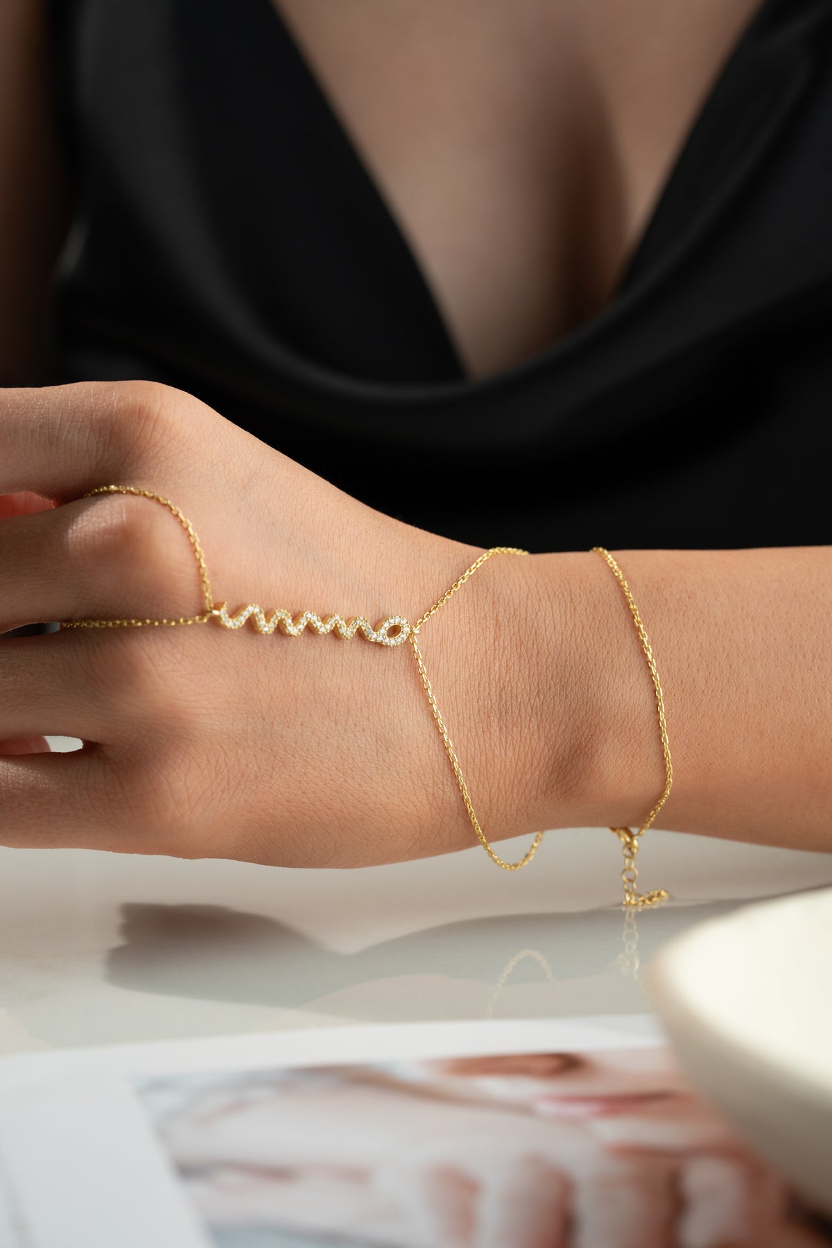Pave Crystal Snake Hand Chain Bracelet