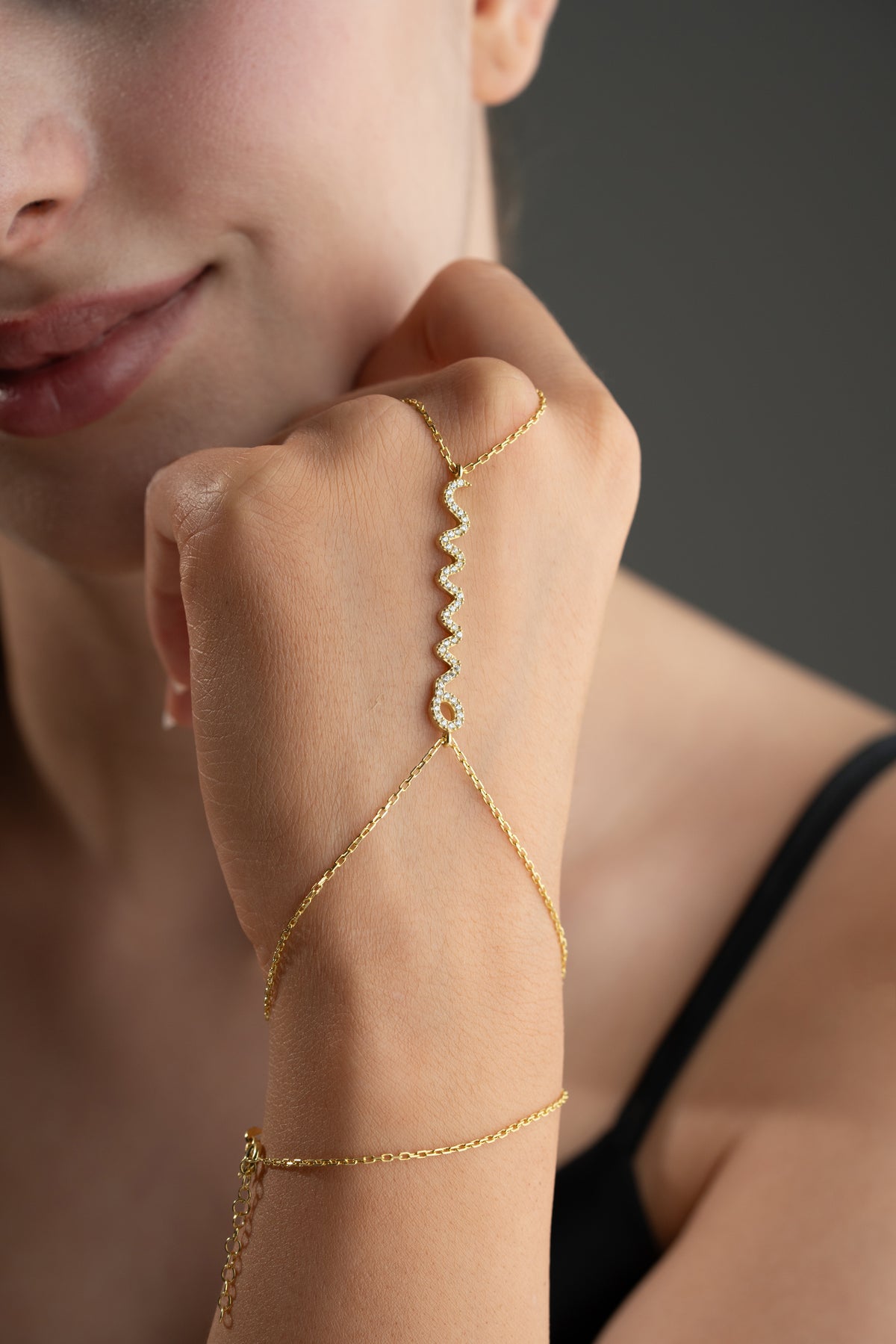Pave Crystal Snake Hand Chain Bracelet