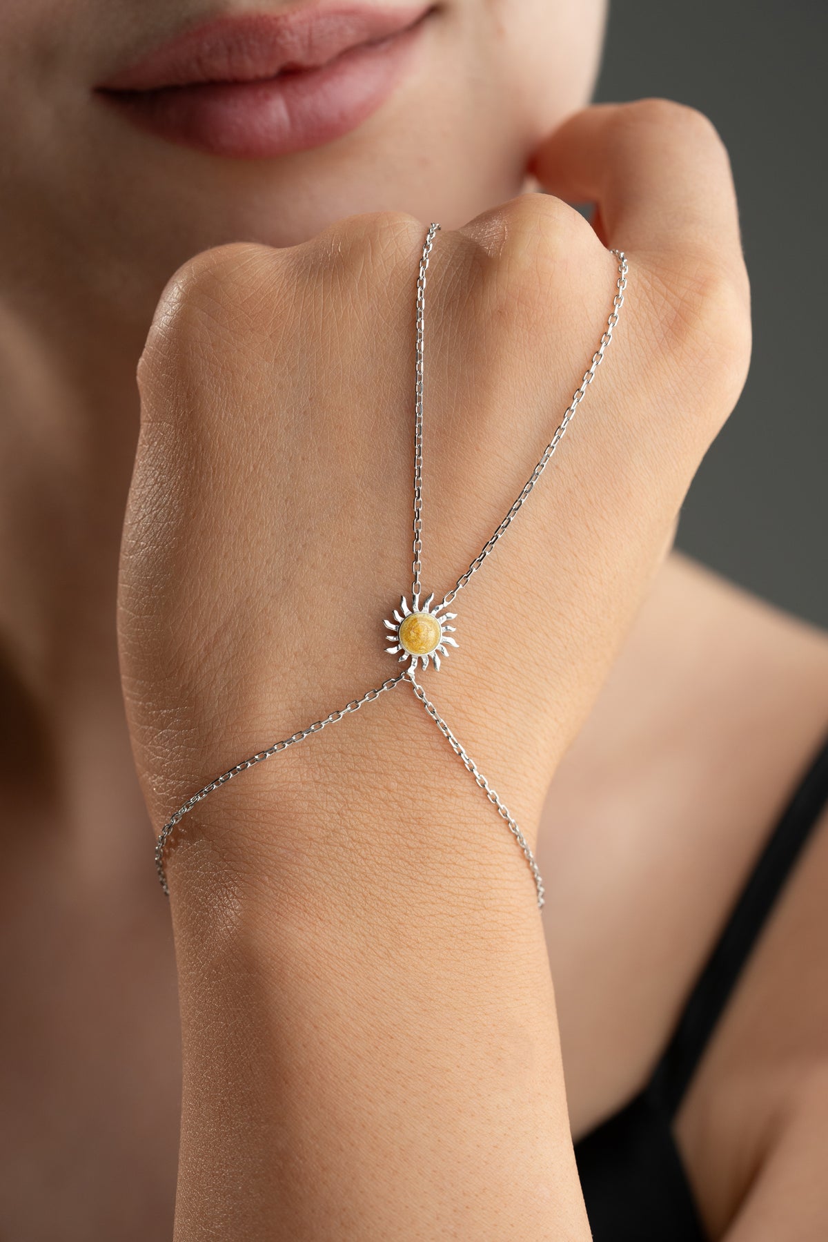 Sun Medallion Hand Chain Bracelet