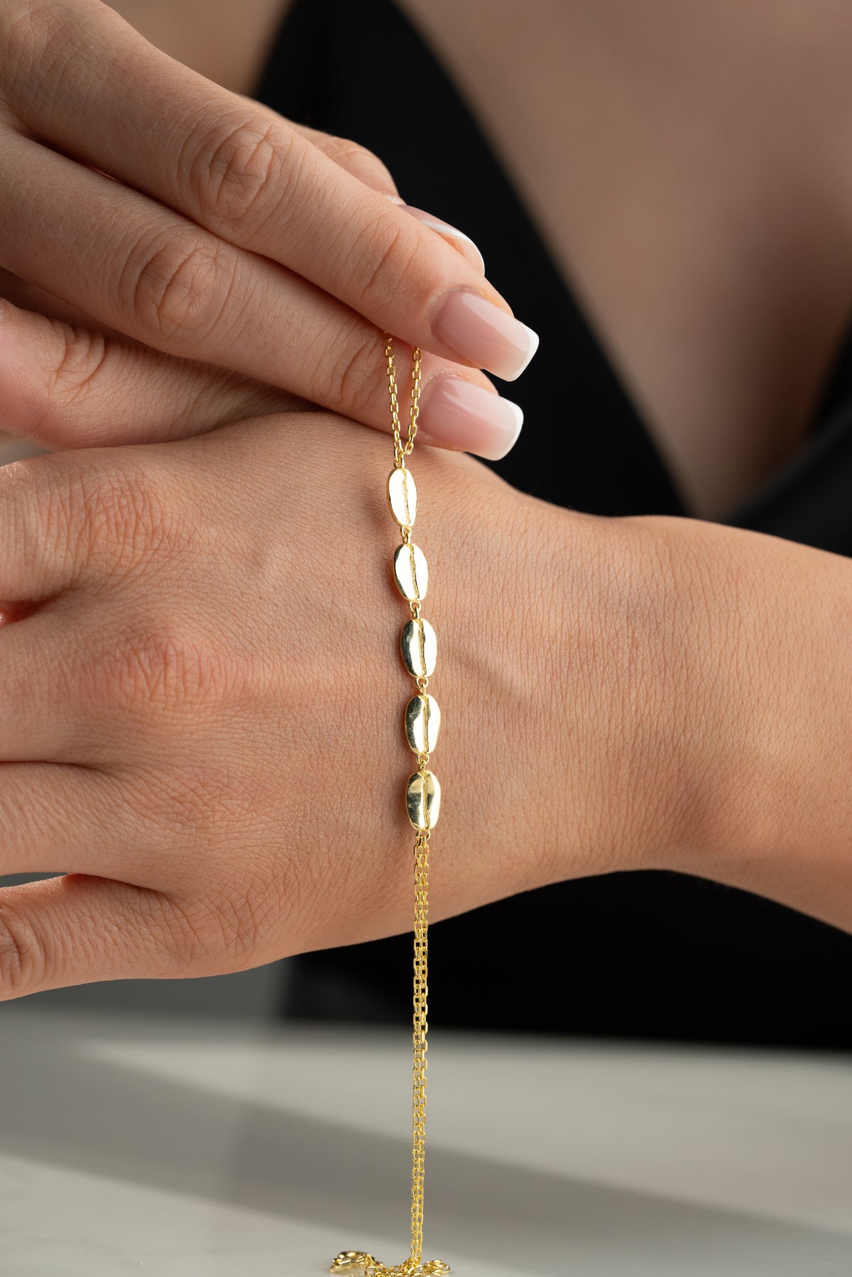 Oval Plaque Gold Hand Chain Bracelet